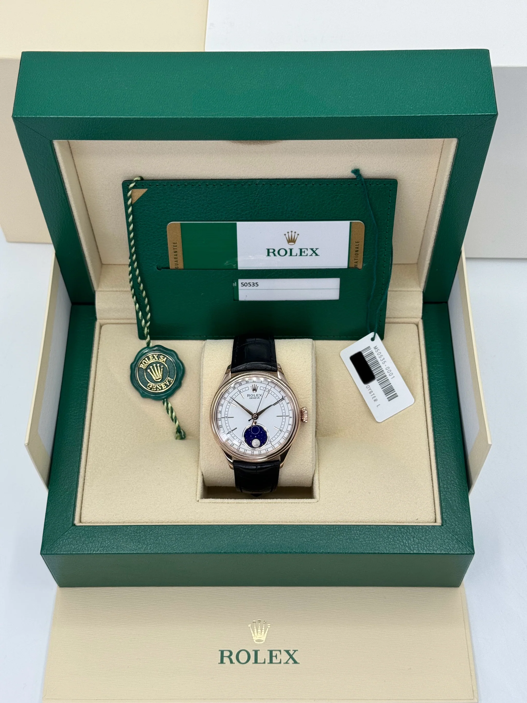 2019 Rolex Cellini Moonphase 39mm 50535 Rose Gold White Dial - Image 12