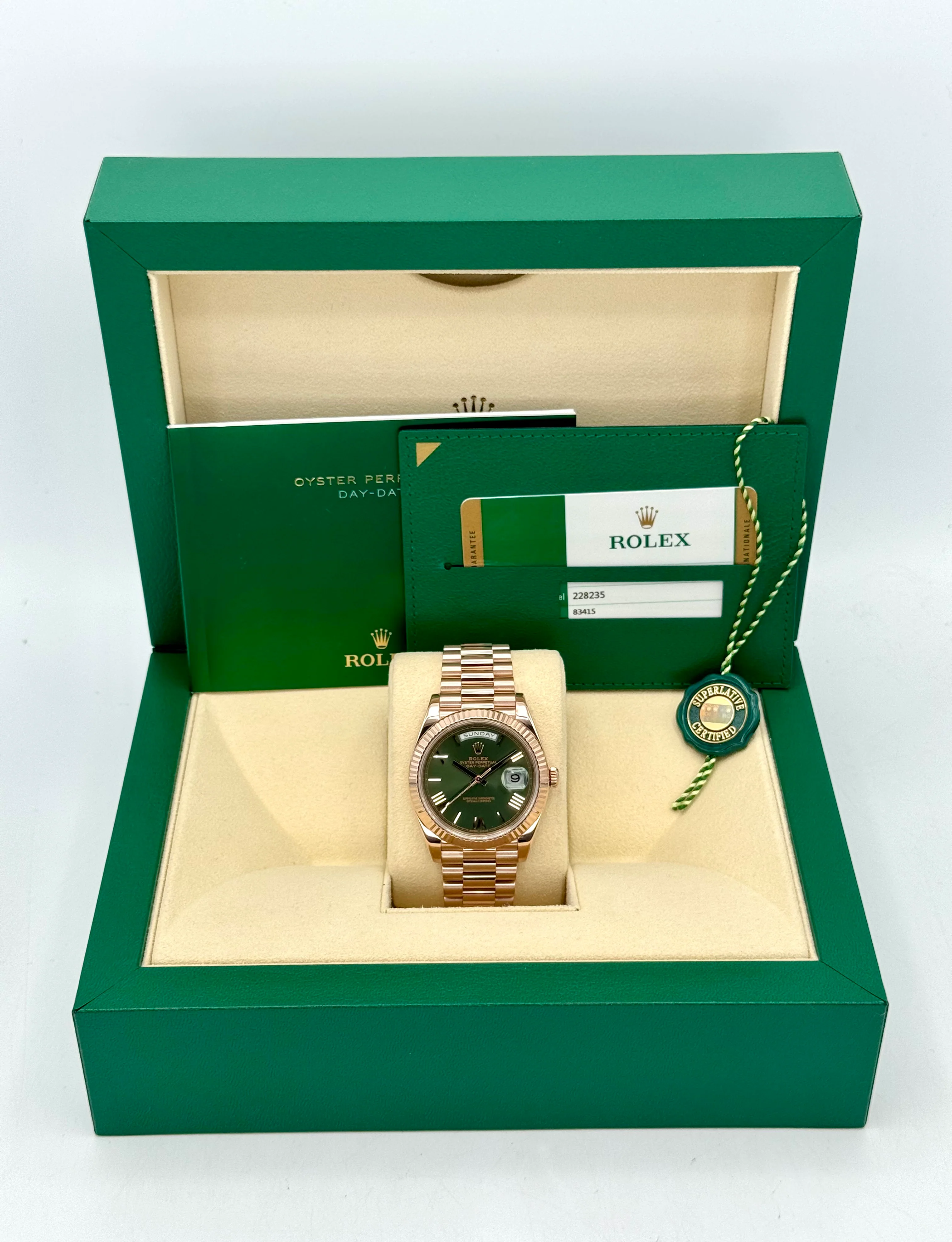 2019 Rolex Day-Date 40mm 228235 Presidential Rose Gold Olive Dial - Image 12