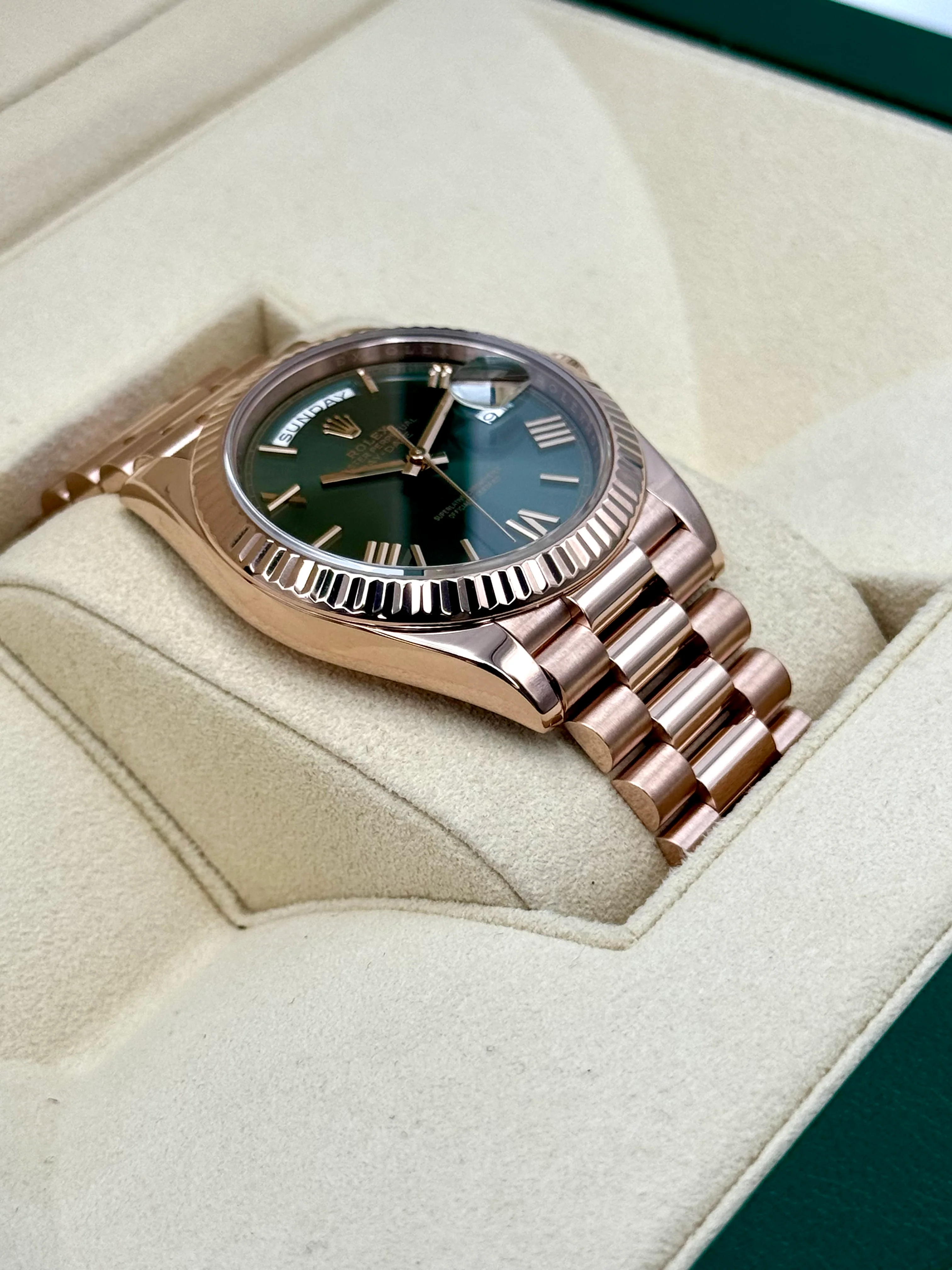 2019 Rolex Day-Date 40mm 228235 Presidential Rose Gold Olive Dial - Image 6