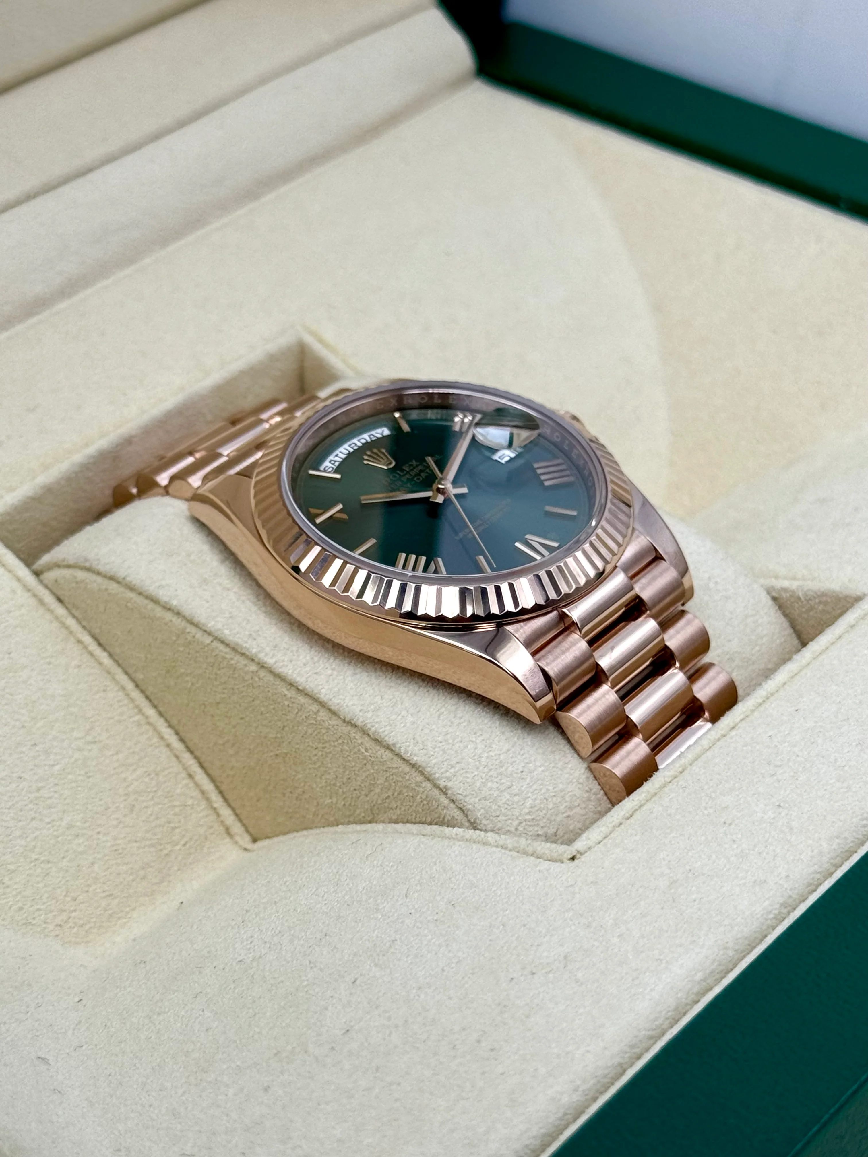 2019 Rolex Day-Date 40mm 228235 Presidential Rose Gold Olive Dial - Image 6