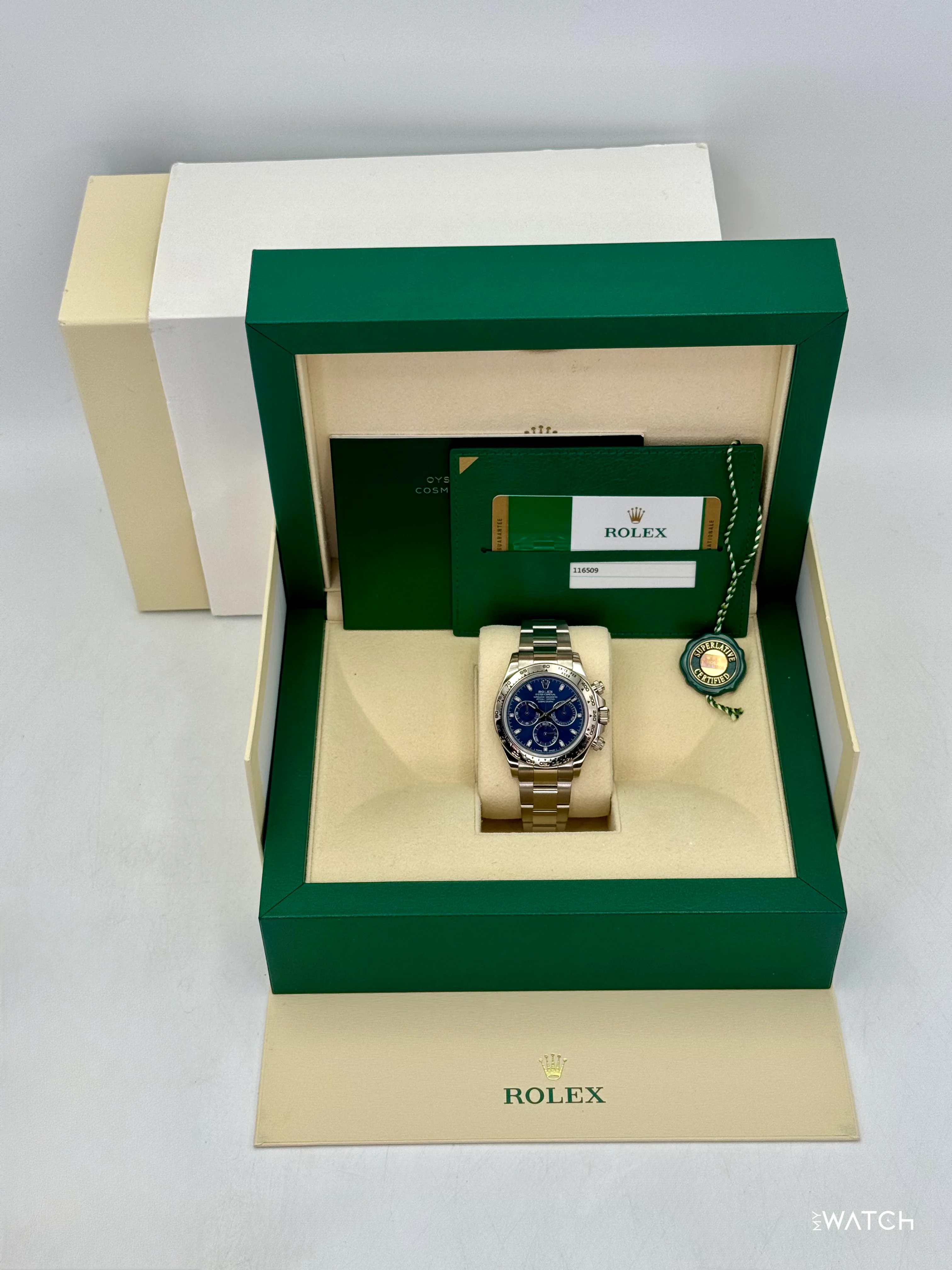2019 Rolex Daytona 40mm 116509 White Gold Blue Dial - Image 9
