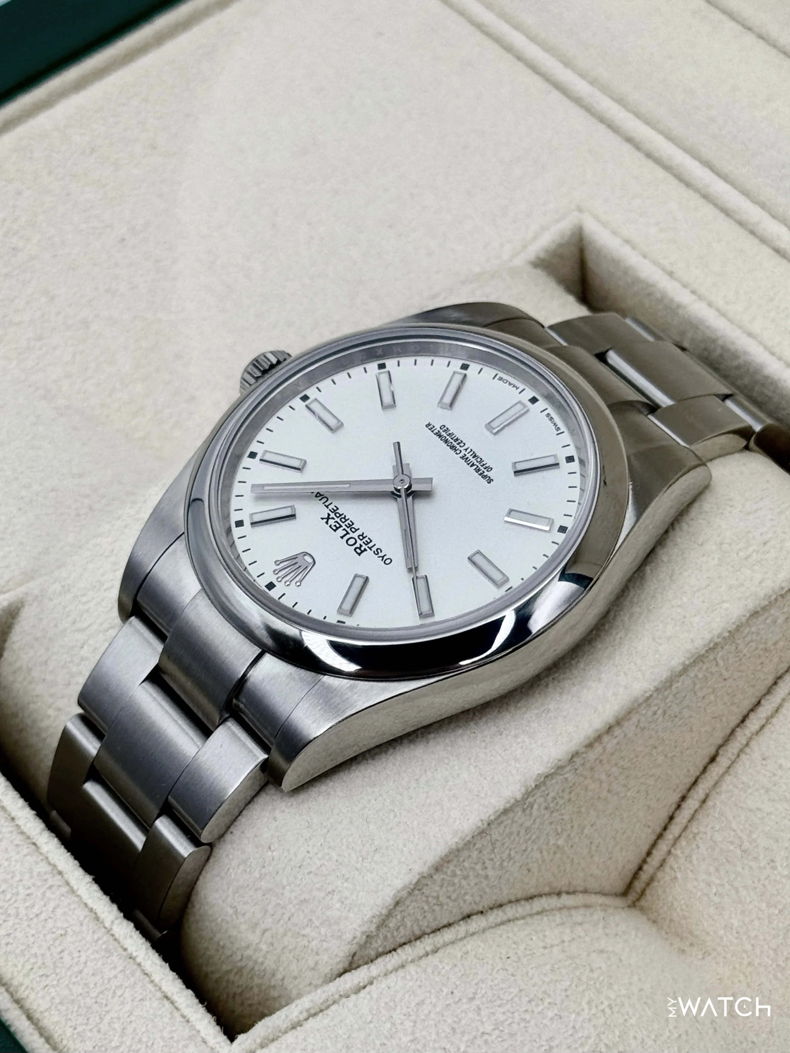 2019 Rolex Oyster Perpetual 39mm 114300 Stainless Steel White Dial - Image 7