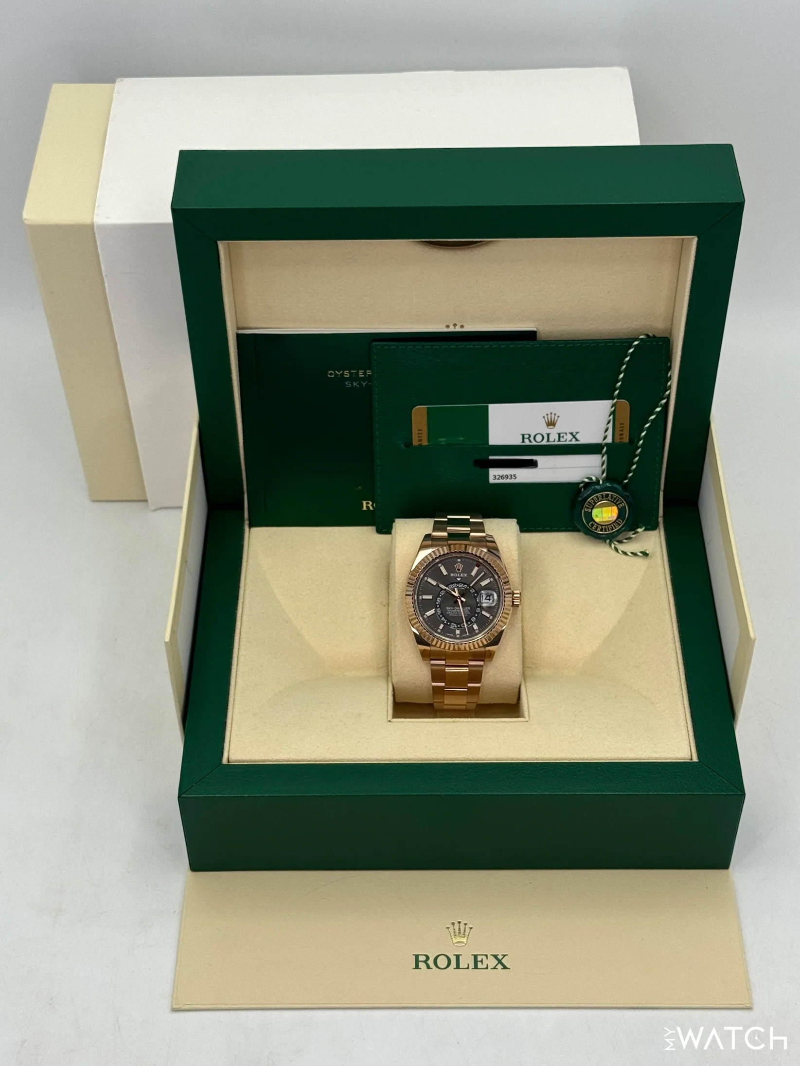 2019 Rolex Sky-Dweller 42mm 326935 Rose Gold Oyster Rhodium Dial - Image 9