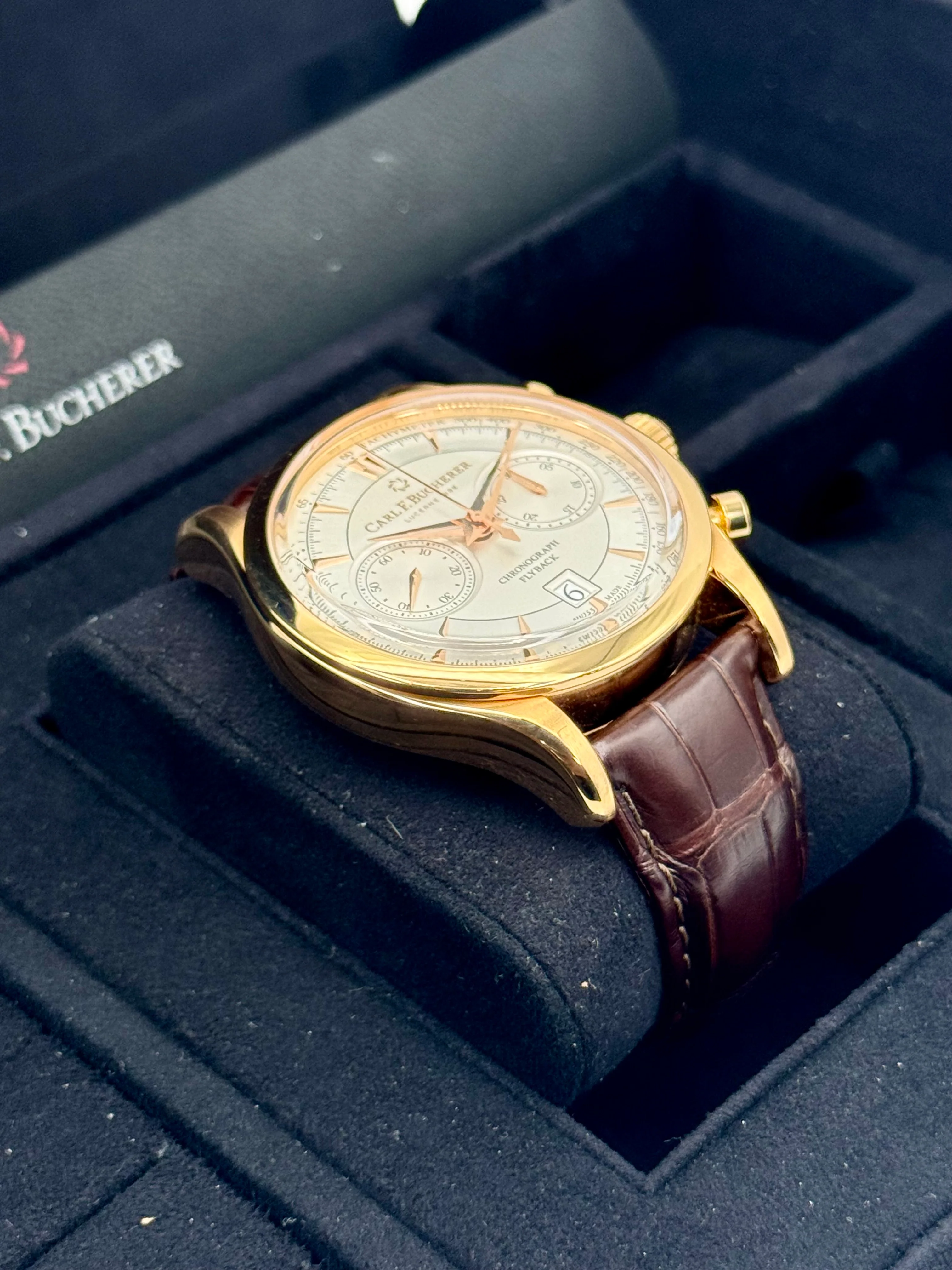 2020 Carl F. Bucherer Manero Flyback 43mm Rose Gold Silver Dial - Image 6