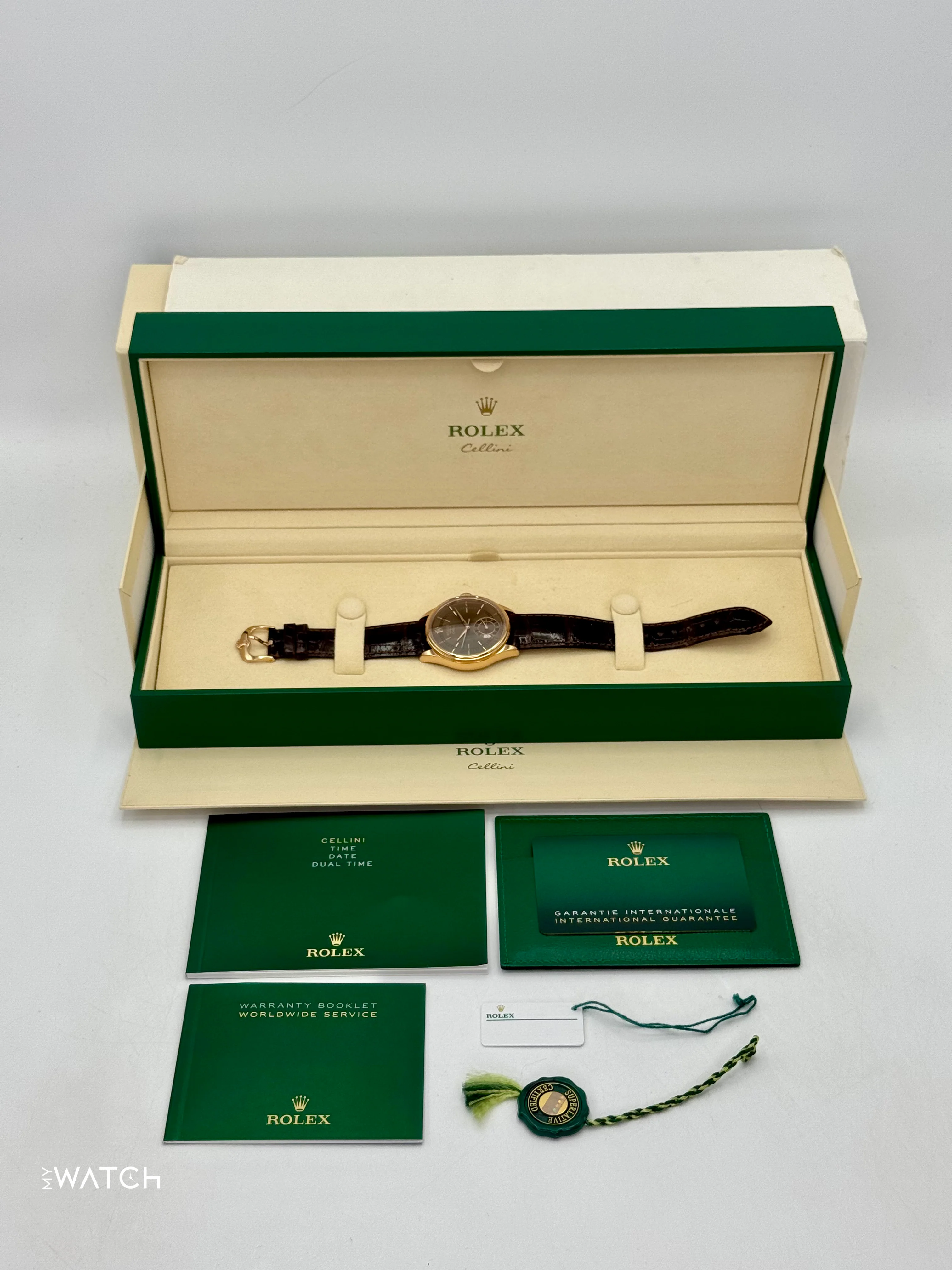 2020 Rolex Cellini Dual Time 39mm 50525 Rose Gold Brown Dial - Image 10