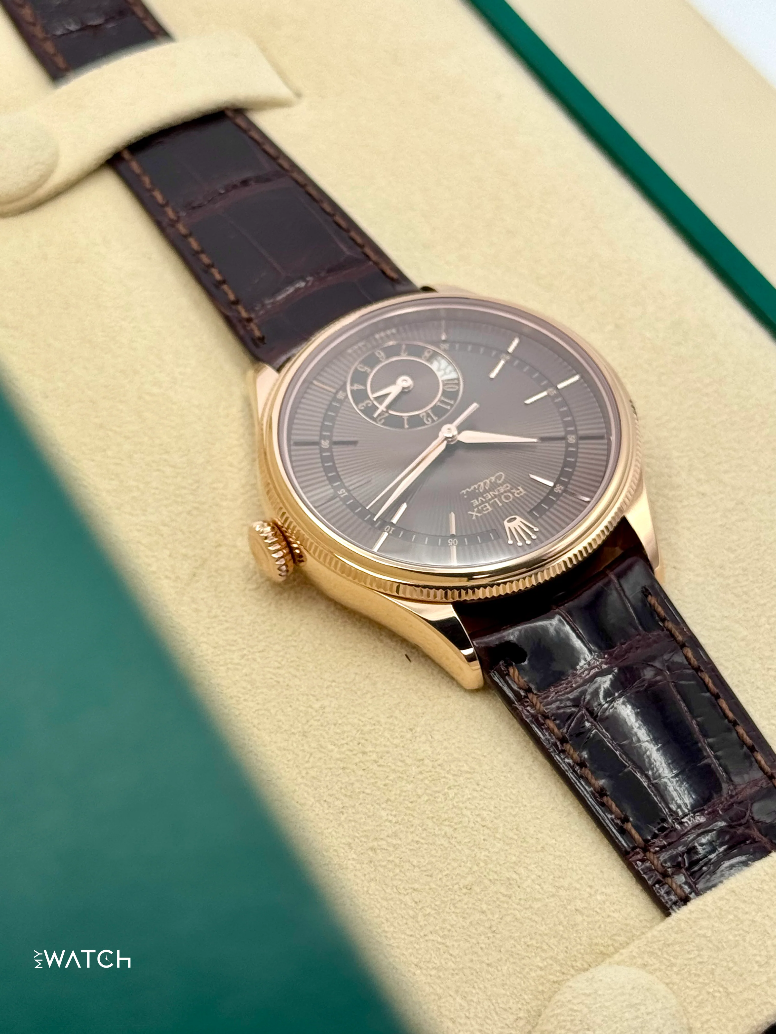 2020 Rolex Cellini Dual Time 39mm 50525 Rose Gold Brown Dial - Image 8