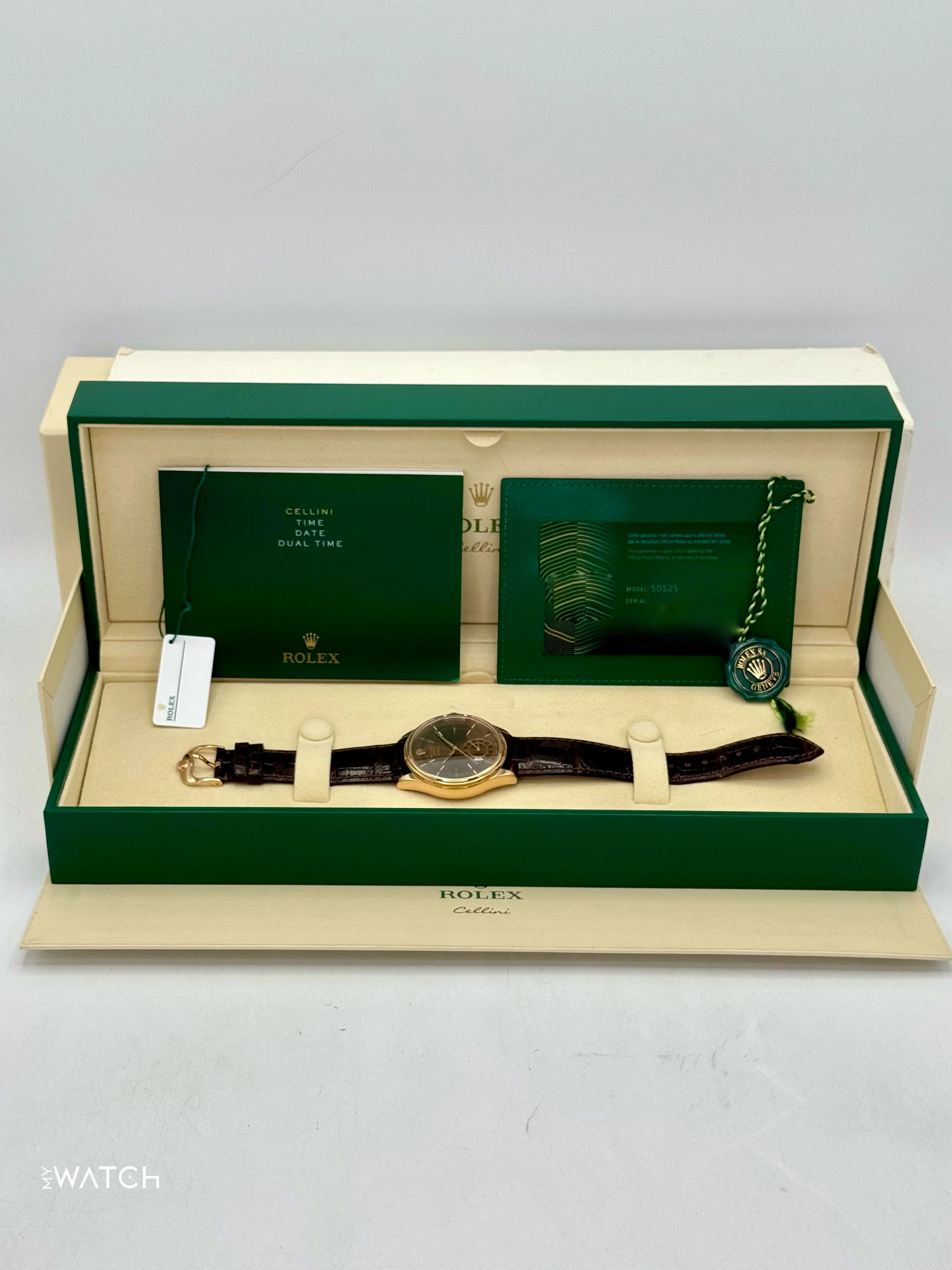 2020 Rolex Cellini Dual Time 39mm 50525 Rose Gold Brown Dial - Image 9