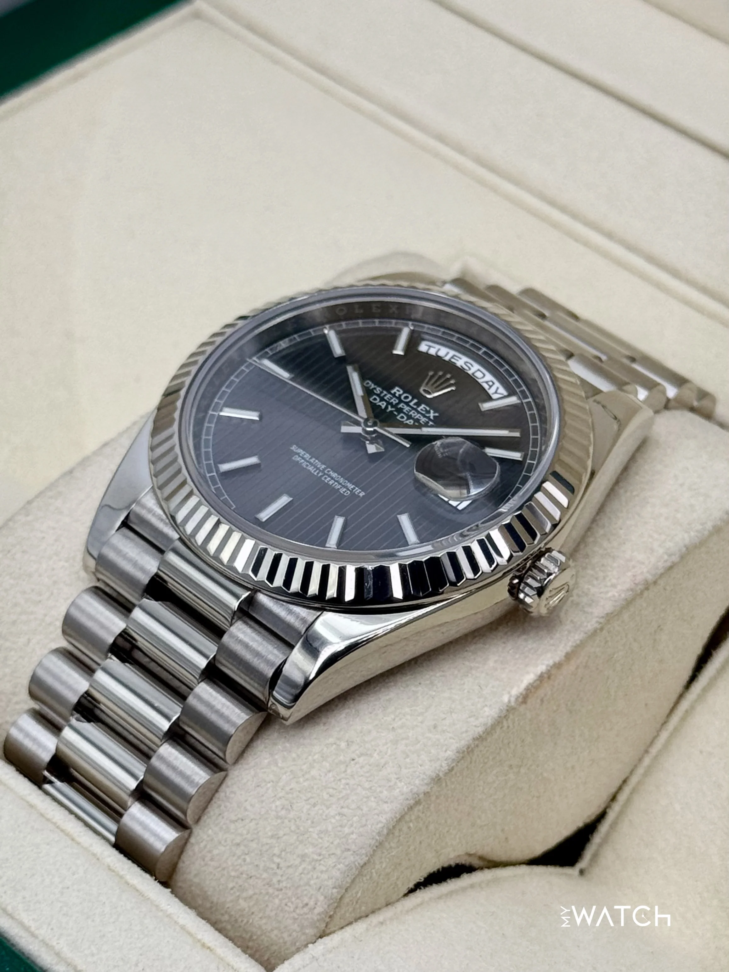 2020 Rolex Day-Date 40mm 228239 White Gold Rhodium Motif Dial - Image 5