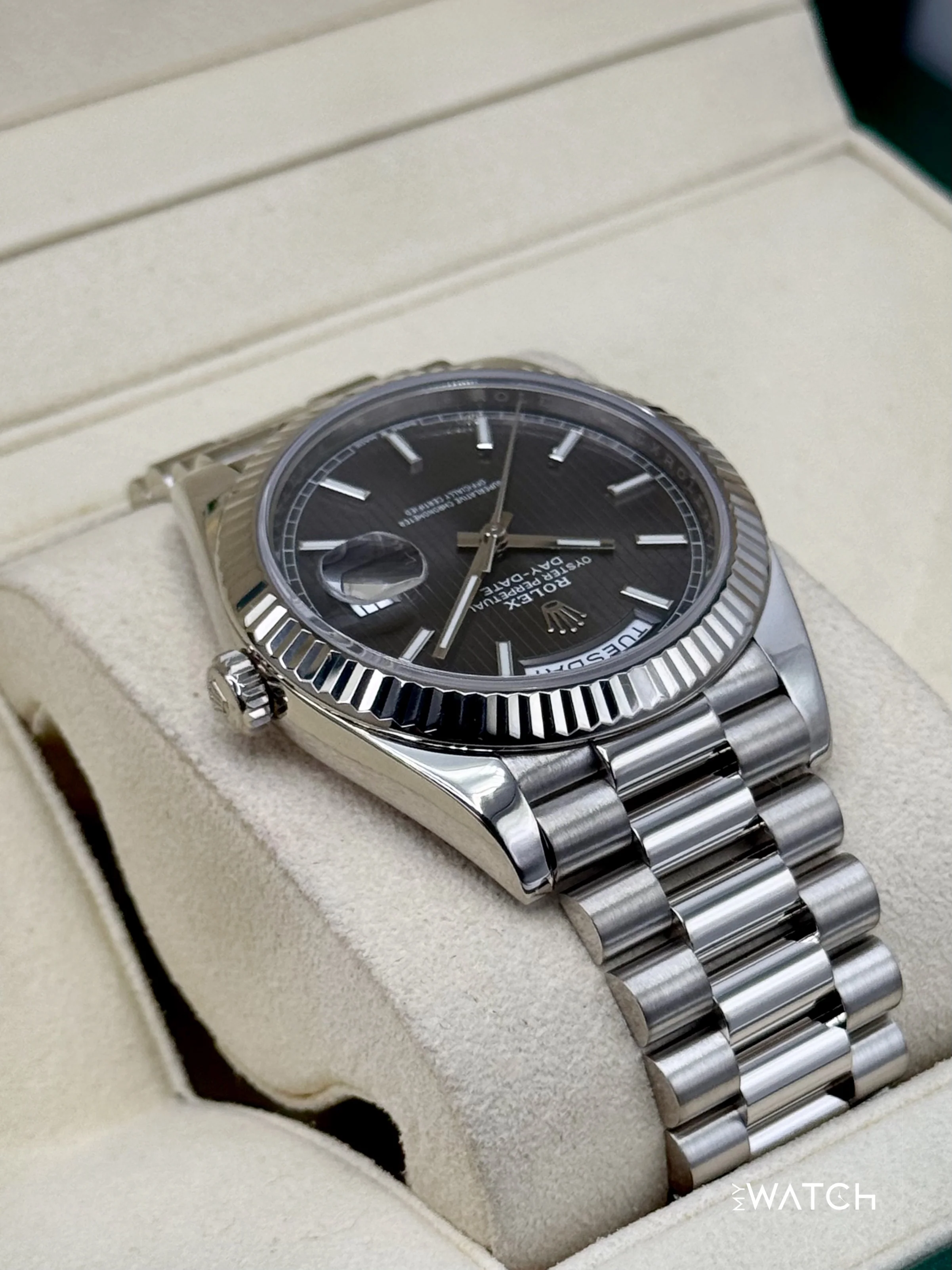 2020 Rolex Day-Date 40mm 228239 White Gold Rhodium Motif Dial - Image 8