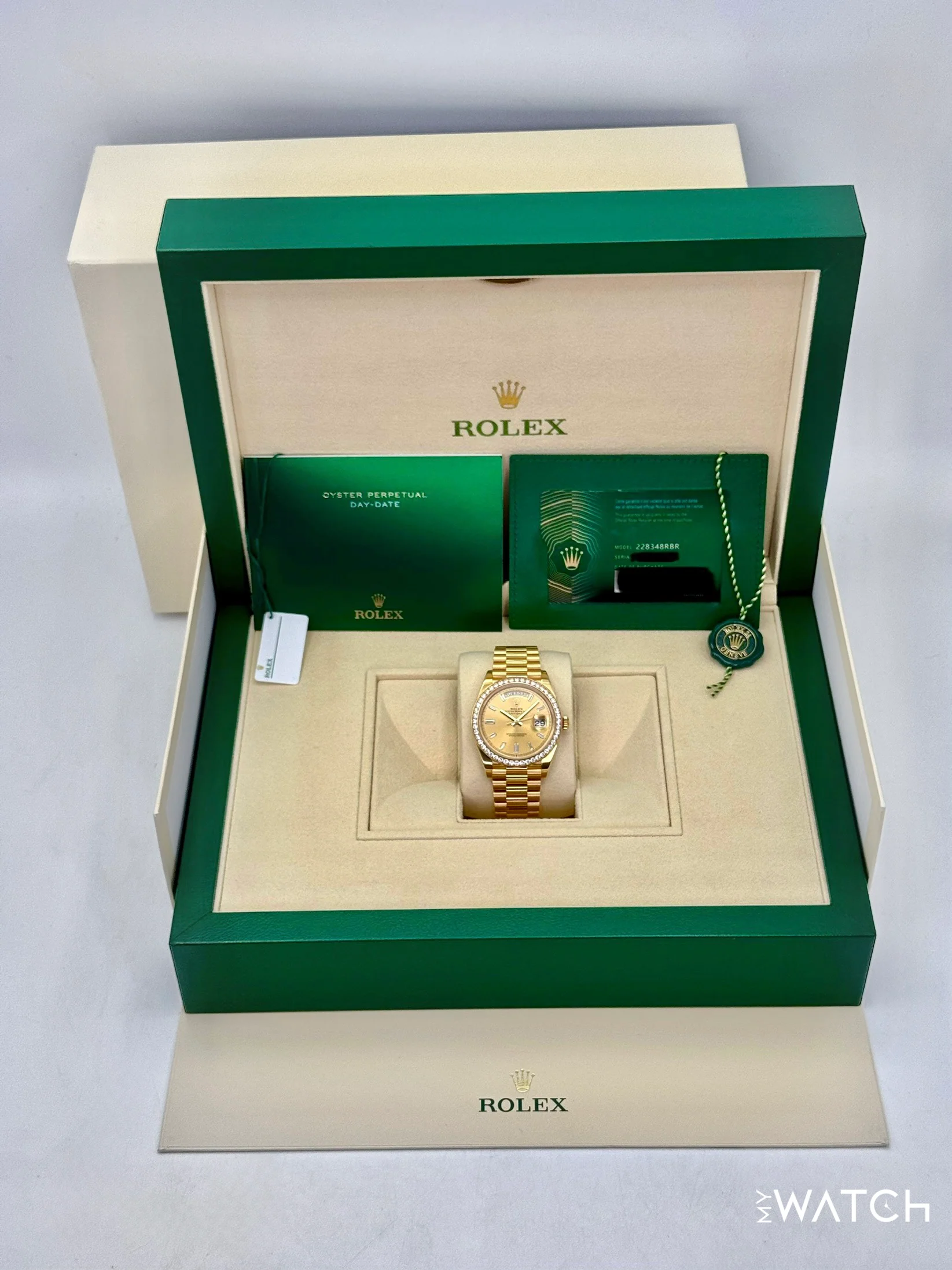 2020 Rolex Day-Date 40mm 228348RBR Presidential Champagne Baguette Dial - Image 9