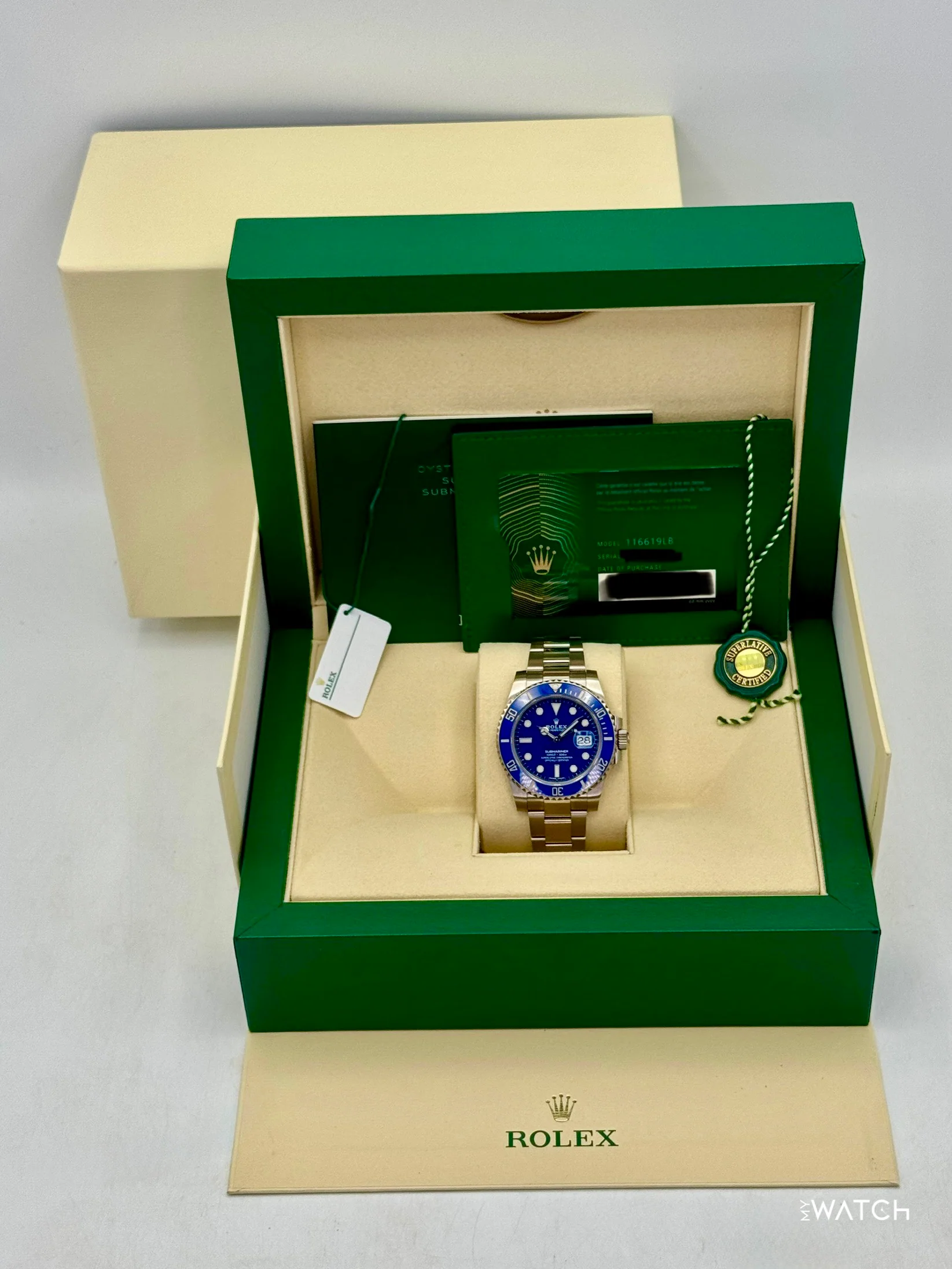 2020 Rolex Submariner "Smurf" 40mm 116619LB White Gold Blue Dial (NFC Card) - Image 10