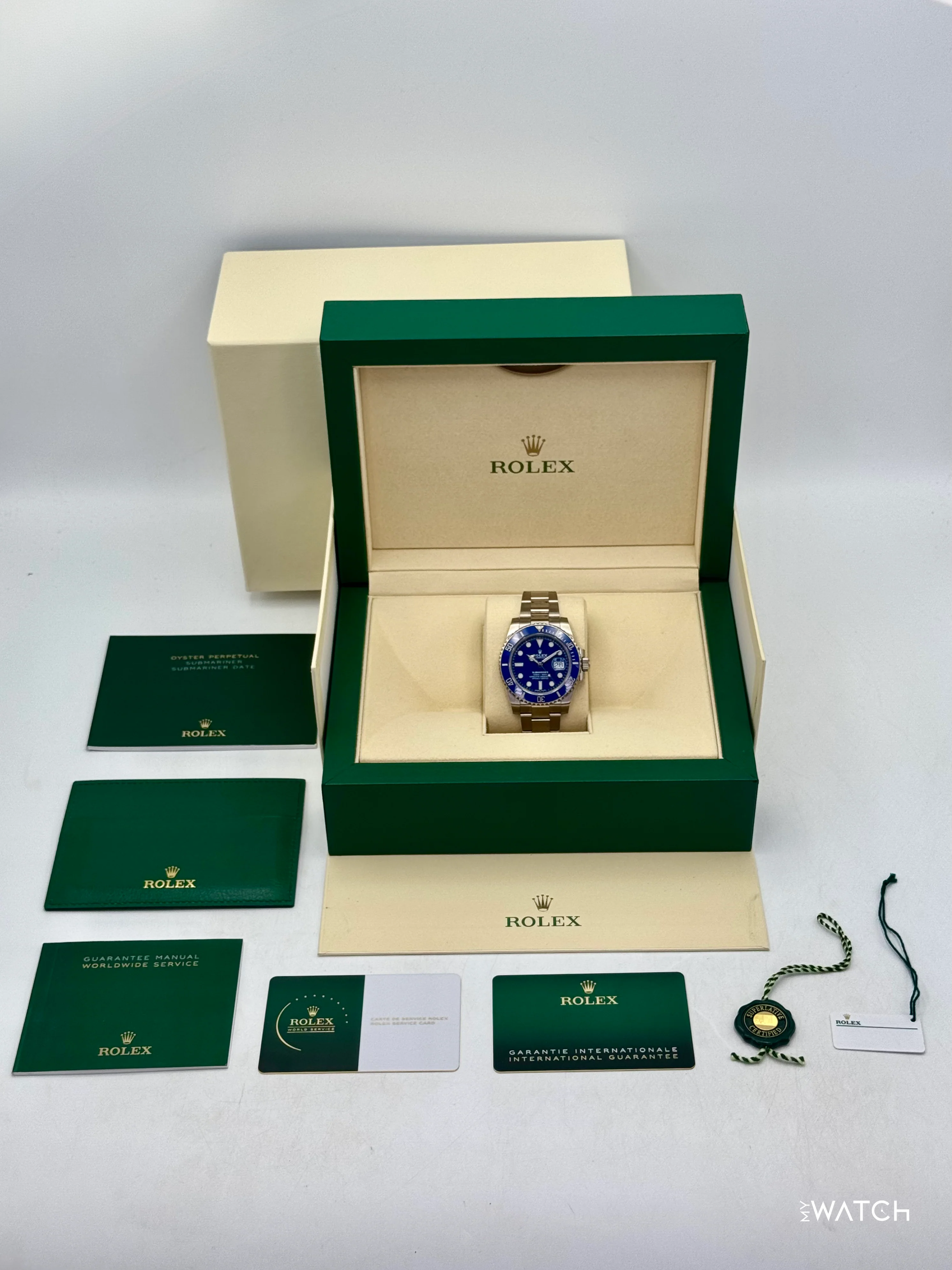 2020 Rolex Submariner "Smurf" 40mm 116619LB White Gold Blue Dial (NFC Card) - Image 11