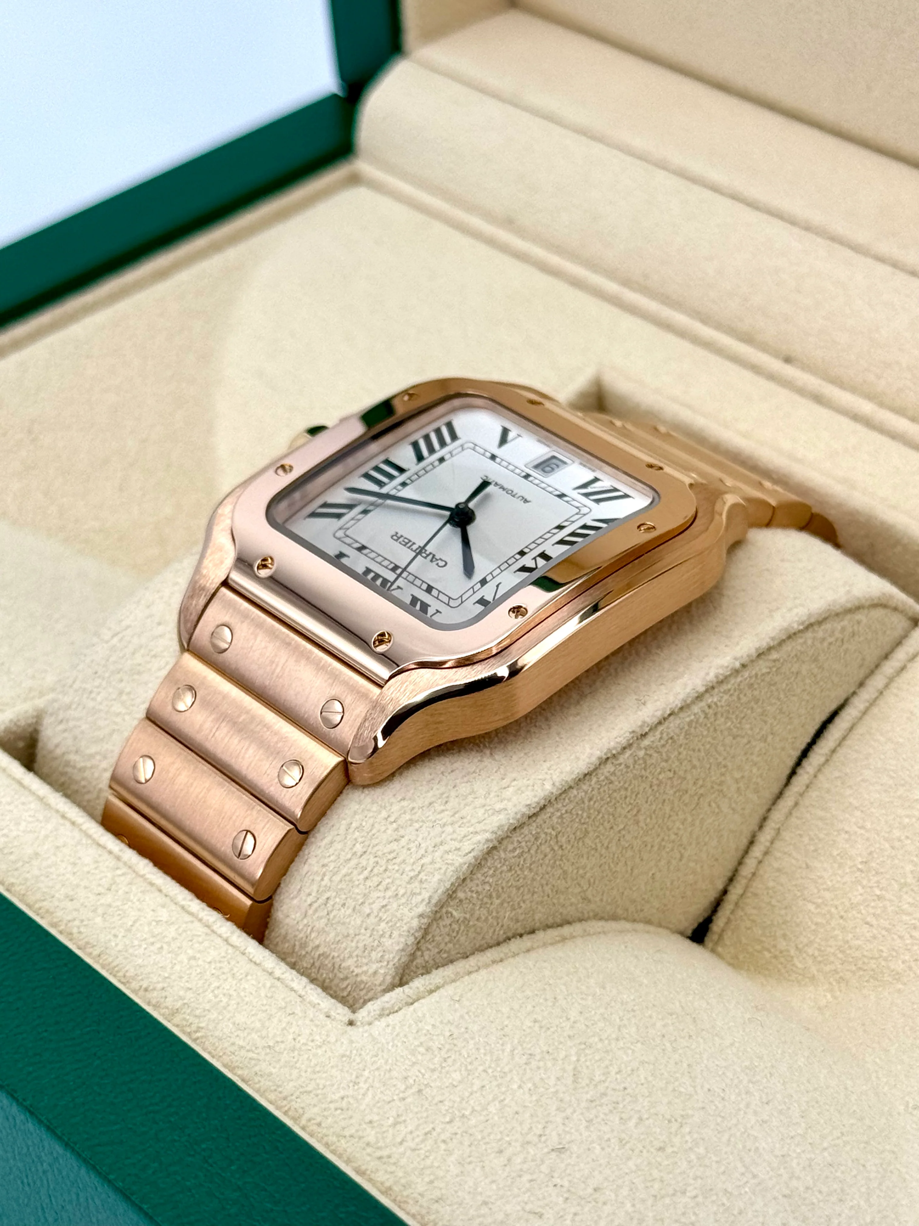 2021 Cartier Santos De Cartier 39.8mm WGSA0018 Rose Gold White Dial - Image 6