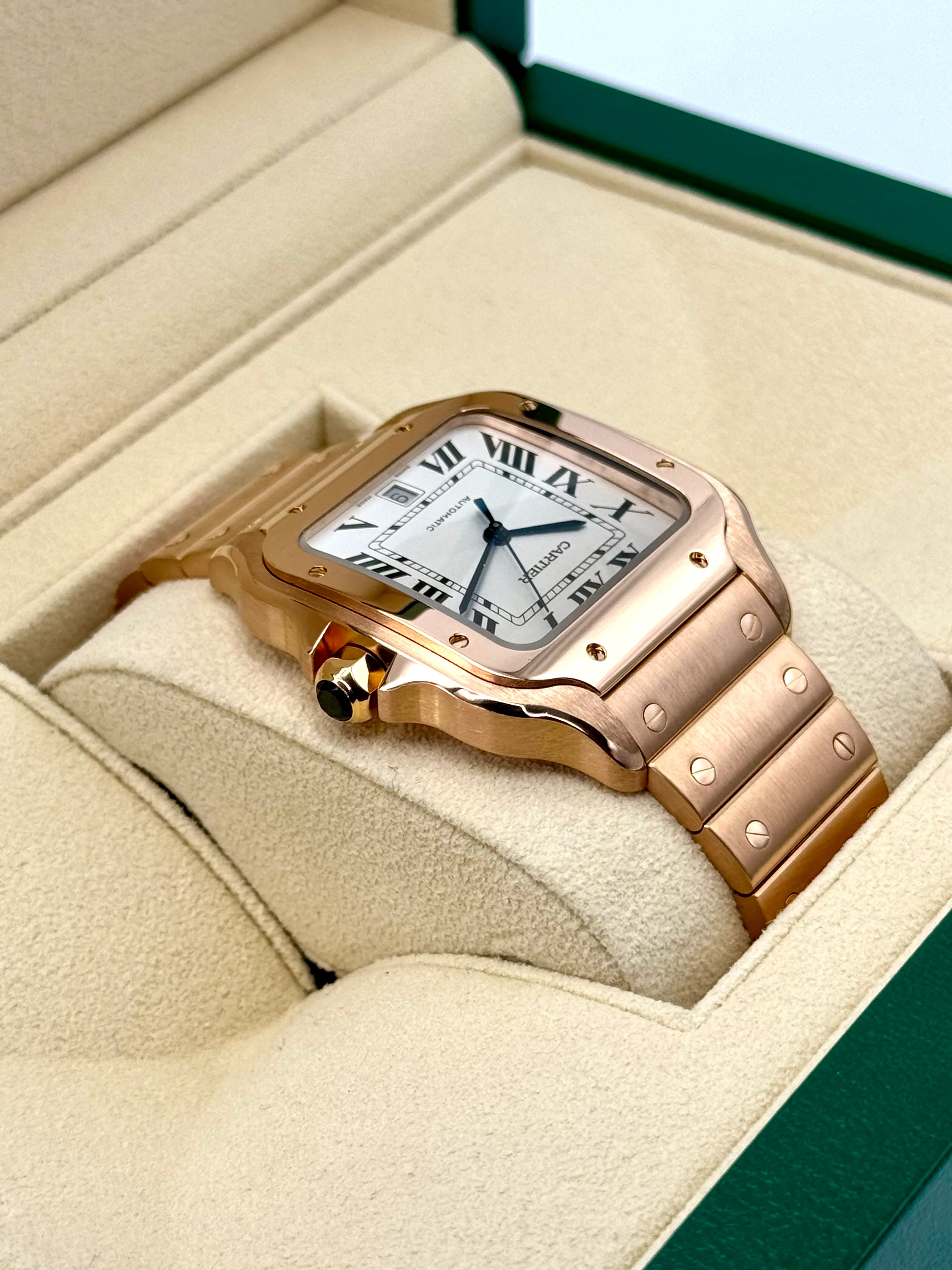 2021 Cartier Santos De Cartier 39.8mm WGSA0018 Rose Gold White Dial - Image 8