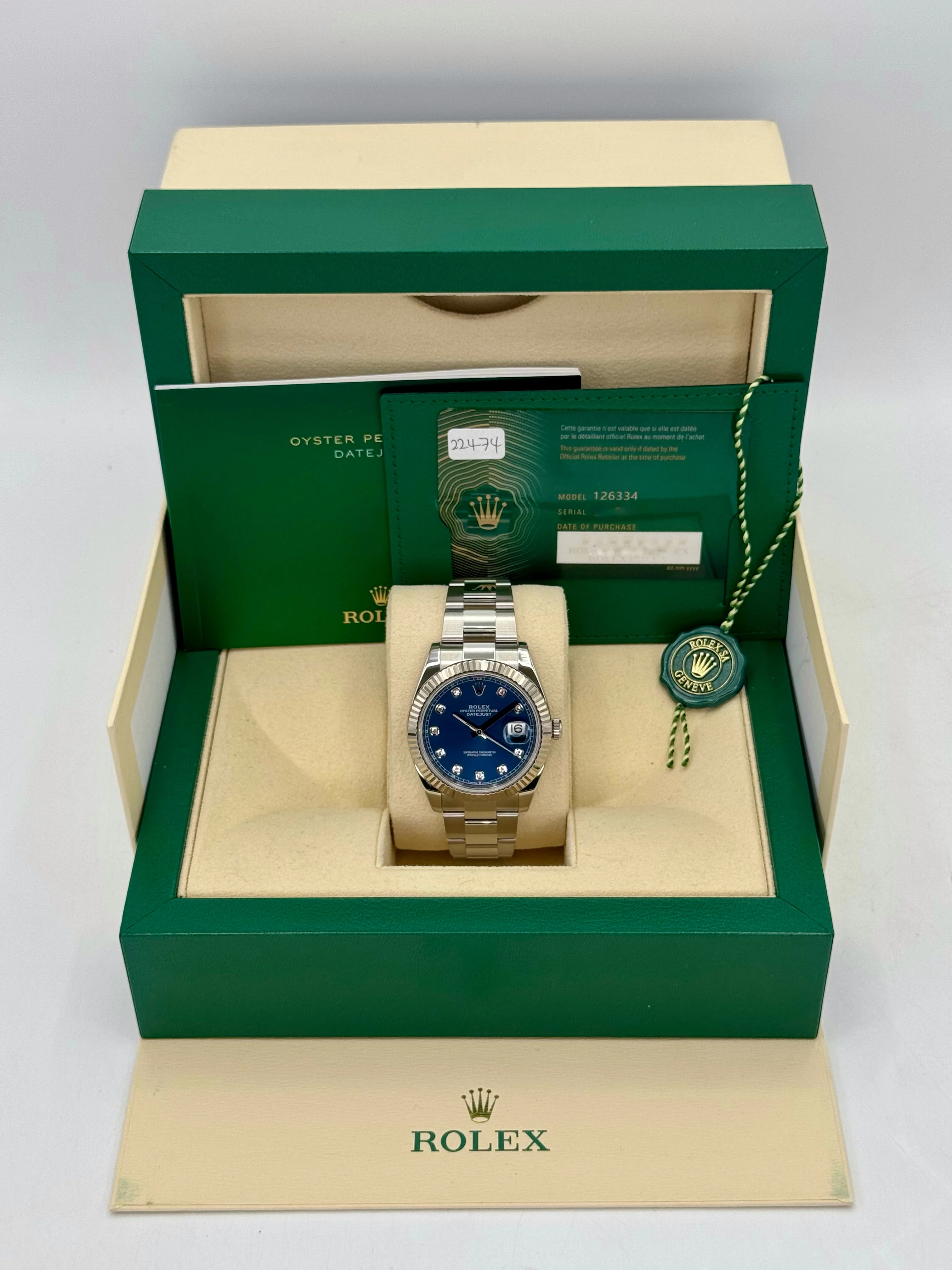 2021 Rolex Datejust 41mm 126334 Stainless Steel Oyster Blue Diamond Dial - Image 9