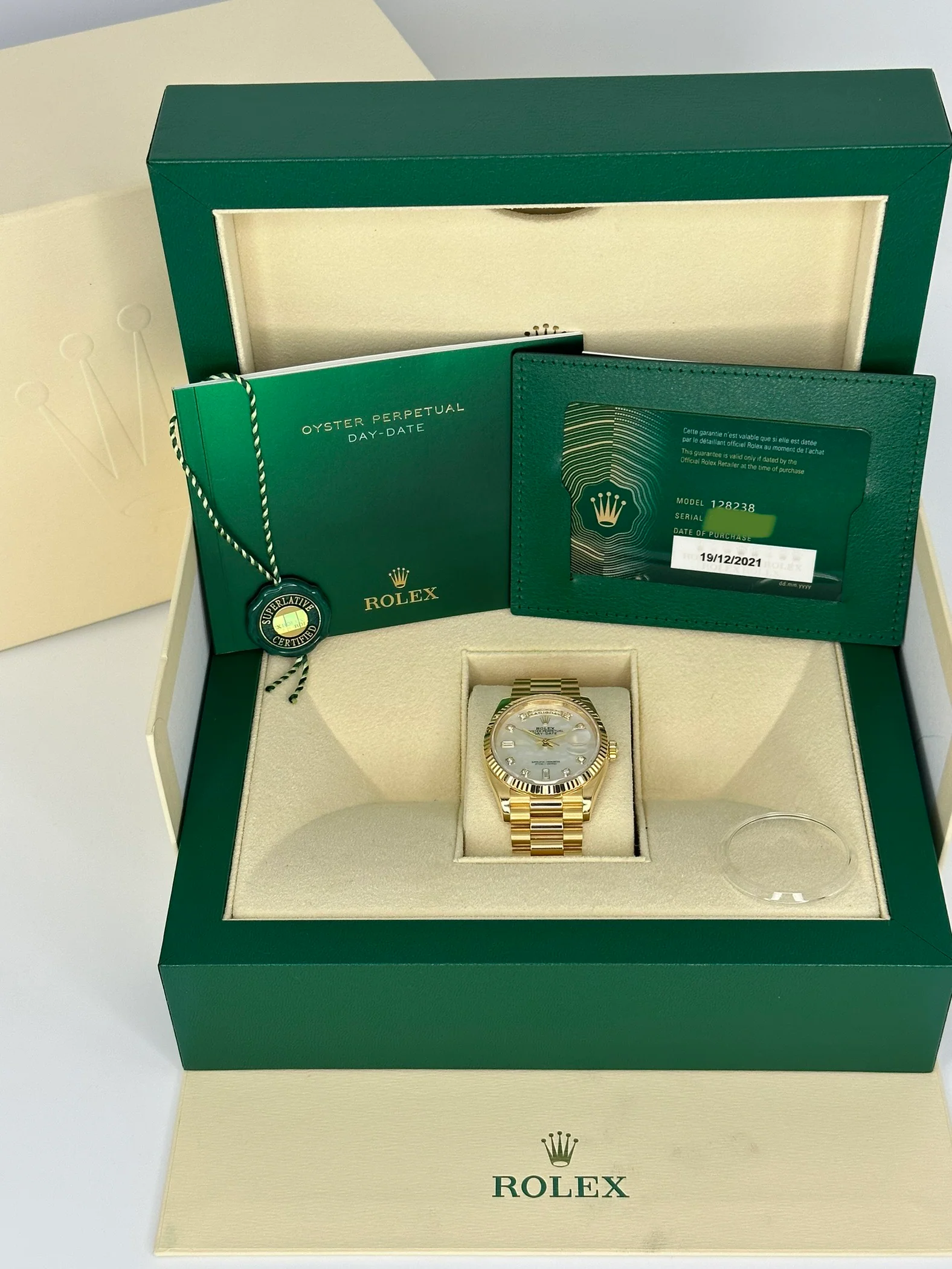 2021 Rolex Day-Date 36mm 128238 Mother of Pearl Diamond Dial - Image 12
