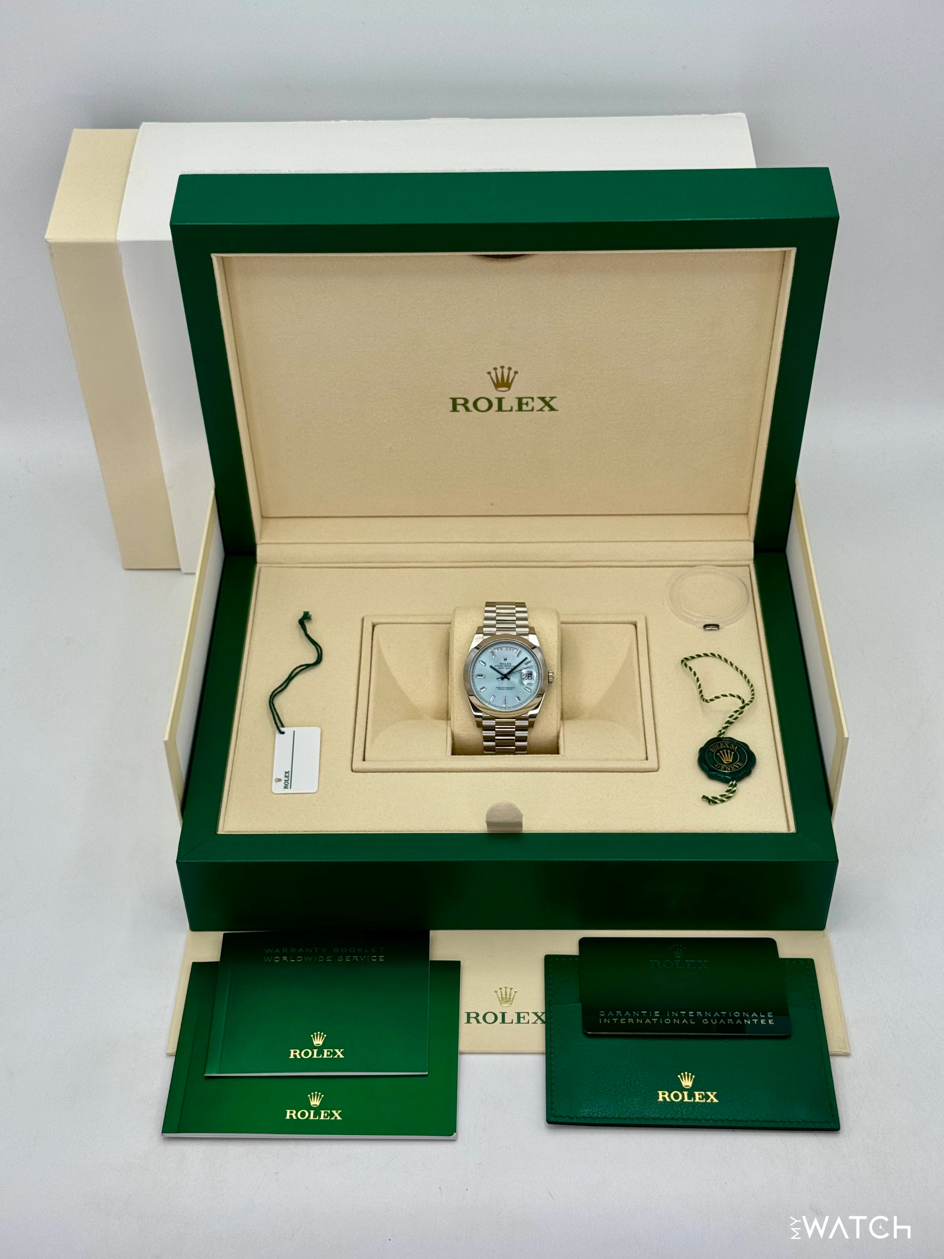 2021 Rolex Day-Date 40mm 228206 Platinum Ice Blue Diamond Dial - Image 10