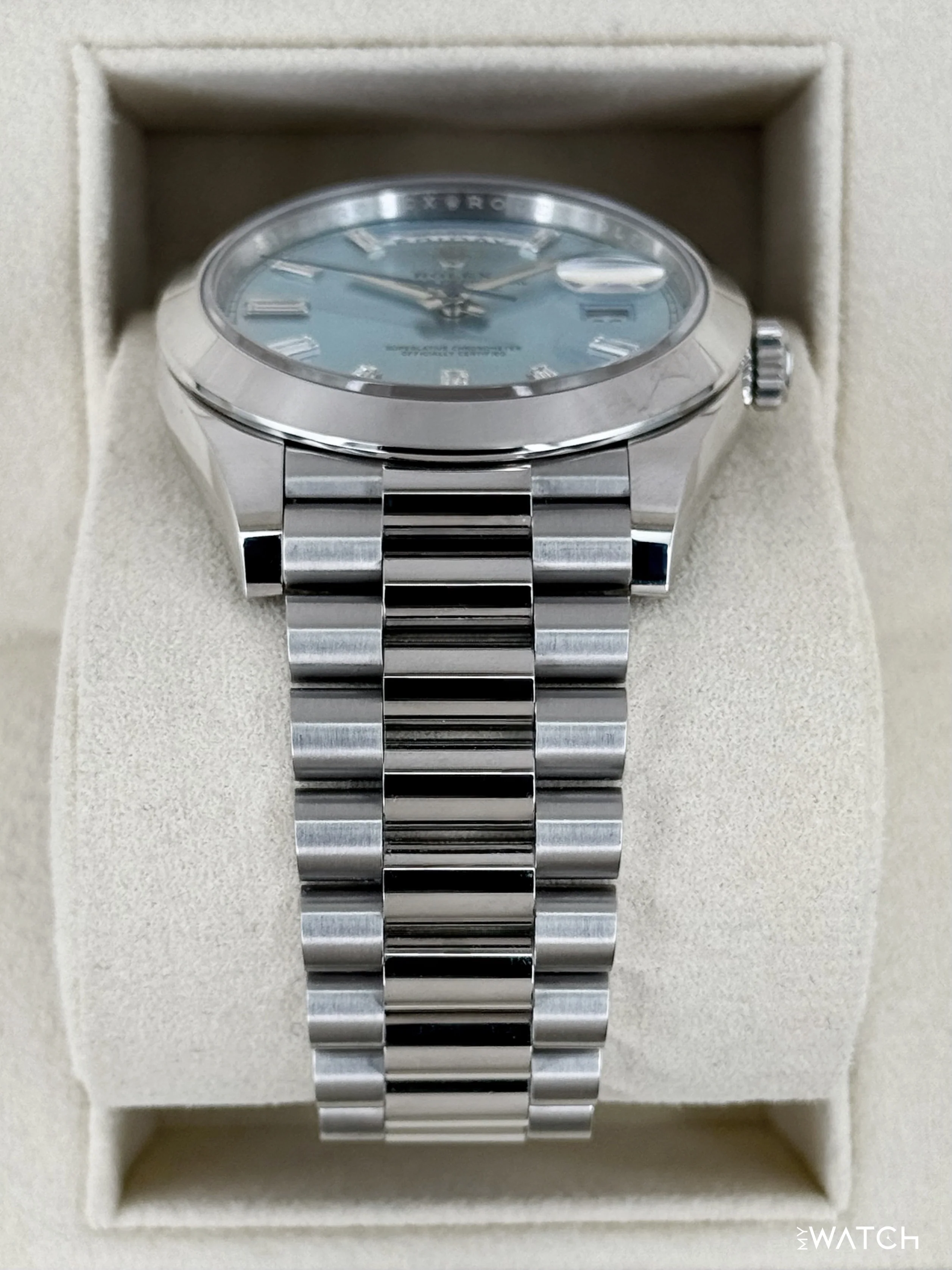 2021 Rolex Day-Date 40mm 228206 Platinum Ice Blue Diamond Dial - Image 3