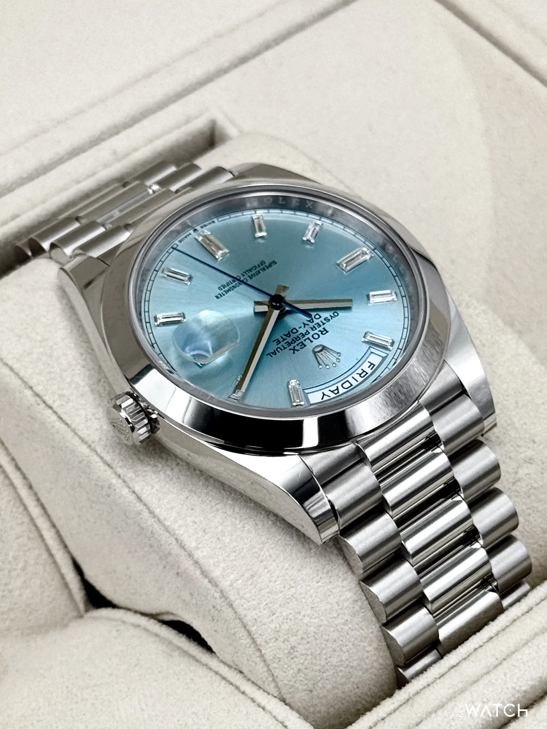 2021 Rolex Day-Date 40mm 228206 Platinum Ice Blue Diamond Dial - Image 8