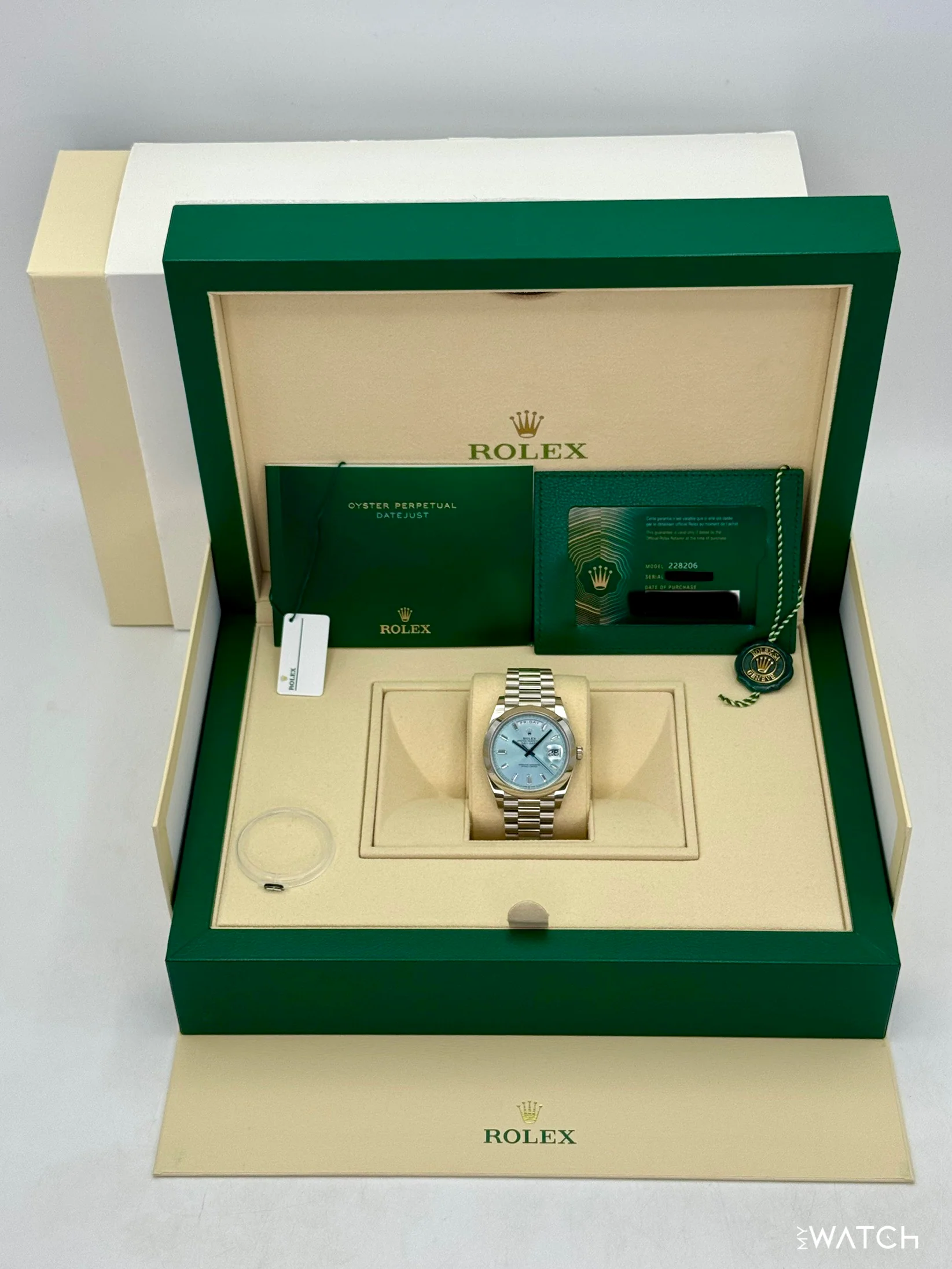 2021 Rolex Day-Date 40mm 228206 Platinum Ice Blue Diamond Dial - Image 9