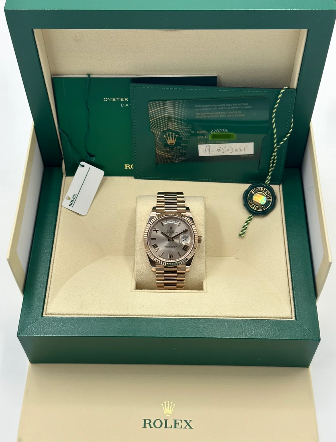 2021 Rolex Day-Date 40mm 228235 Presidential Rose Gold Sundust Dial - Image 11