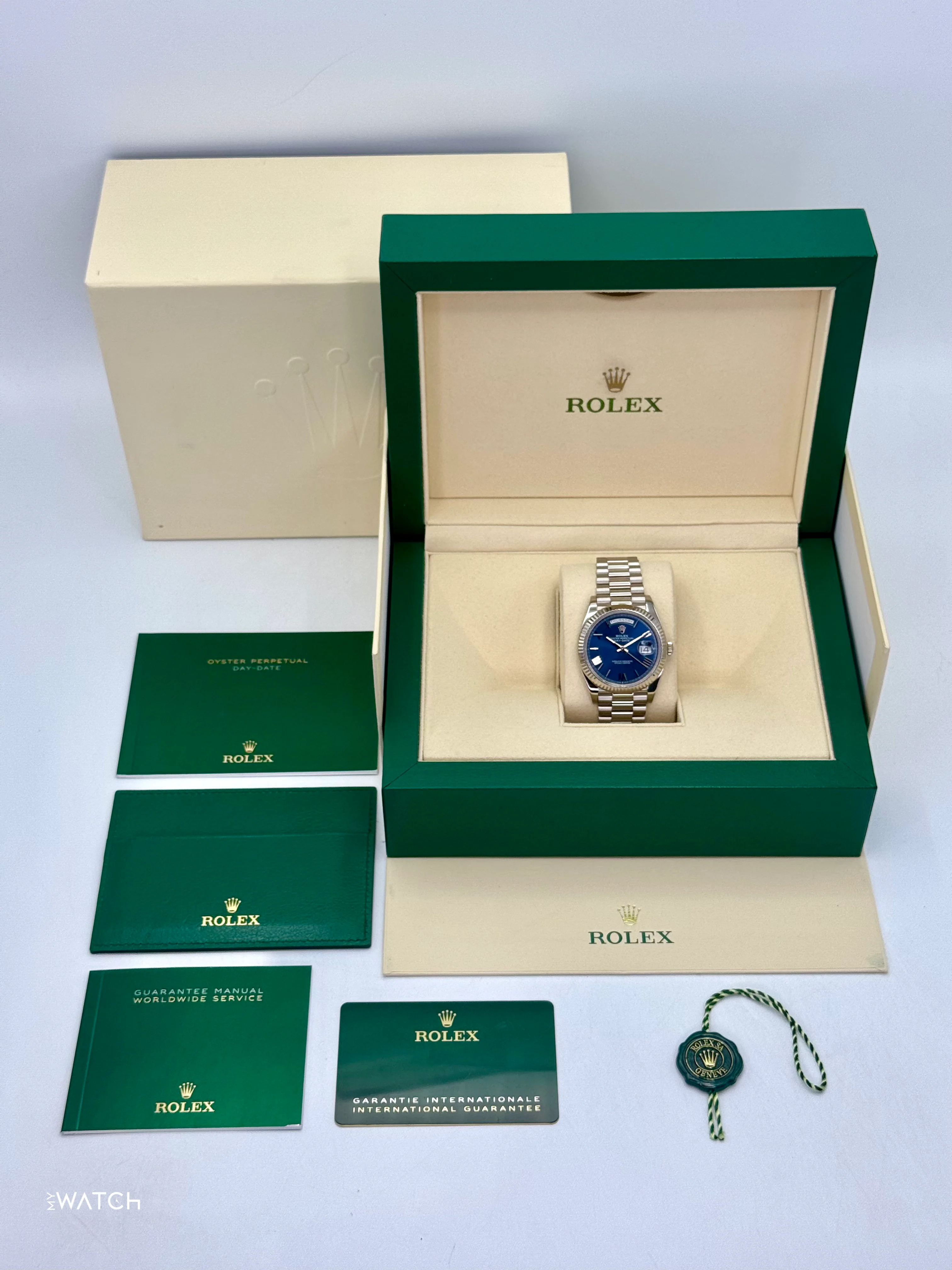 2021 Rolex Day-Date 40mm 228239 White Gold Blue Dial - Image 10