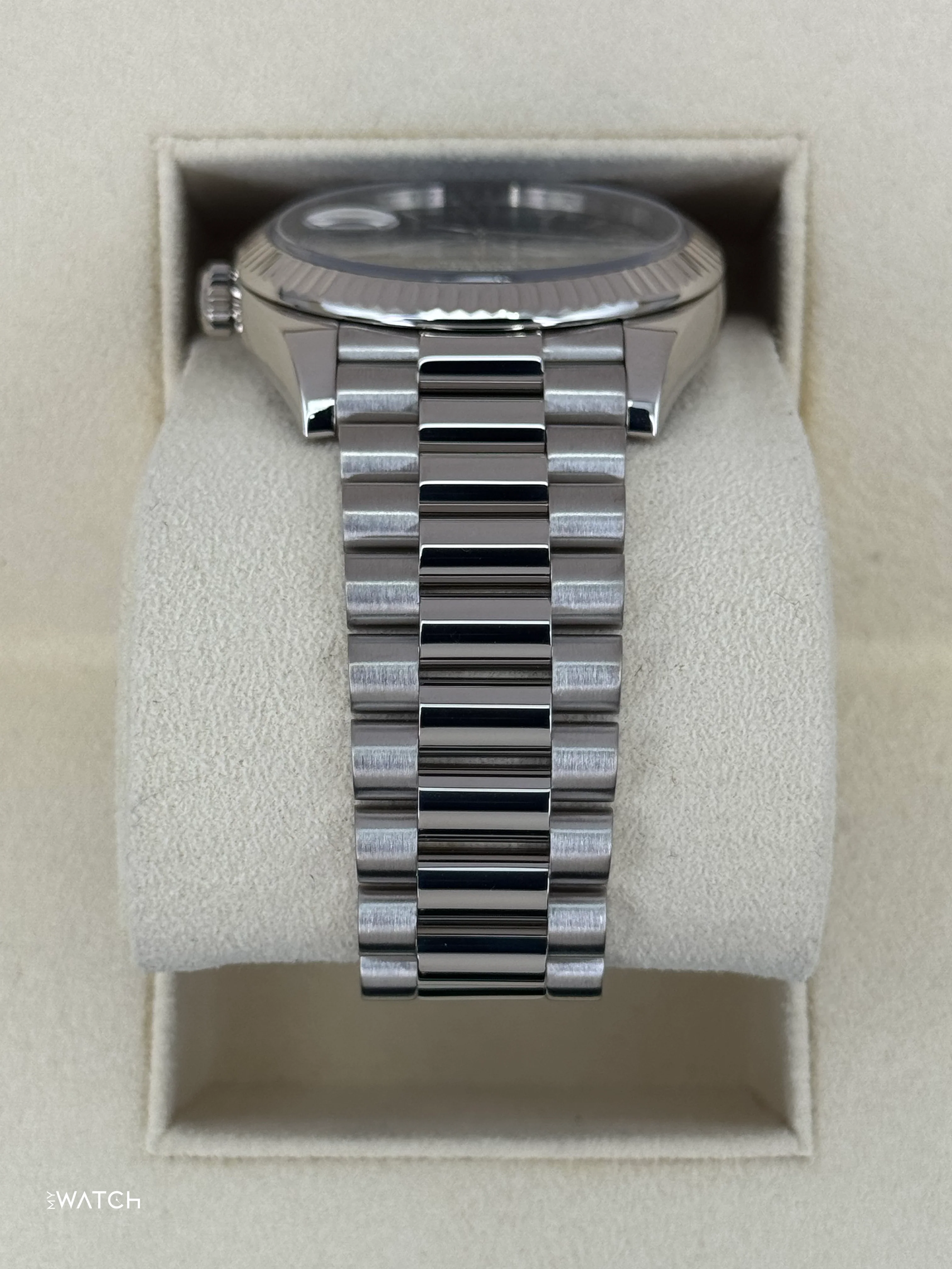 2021 Rolex Day-Date 40mm 228239 White Gold Blue Dial - Image 4