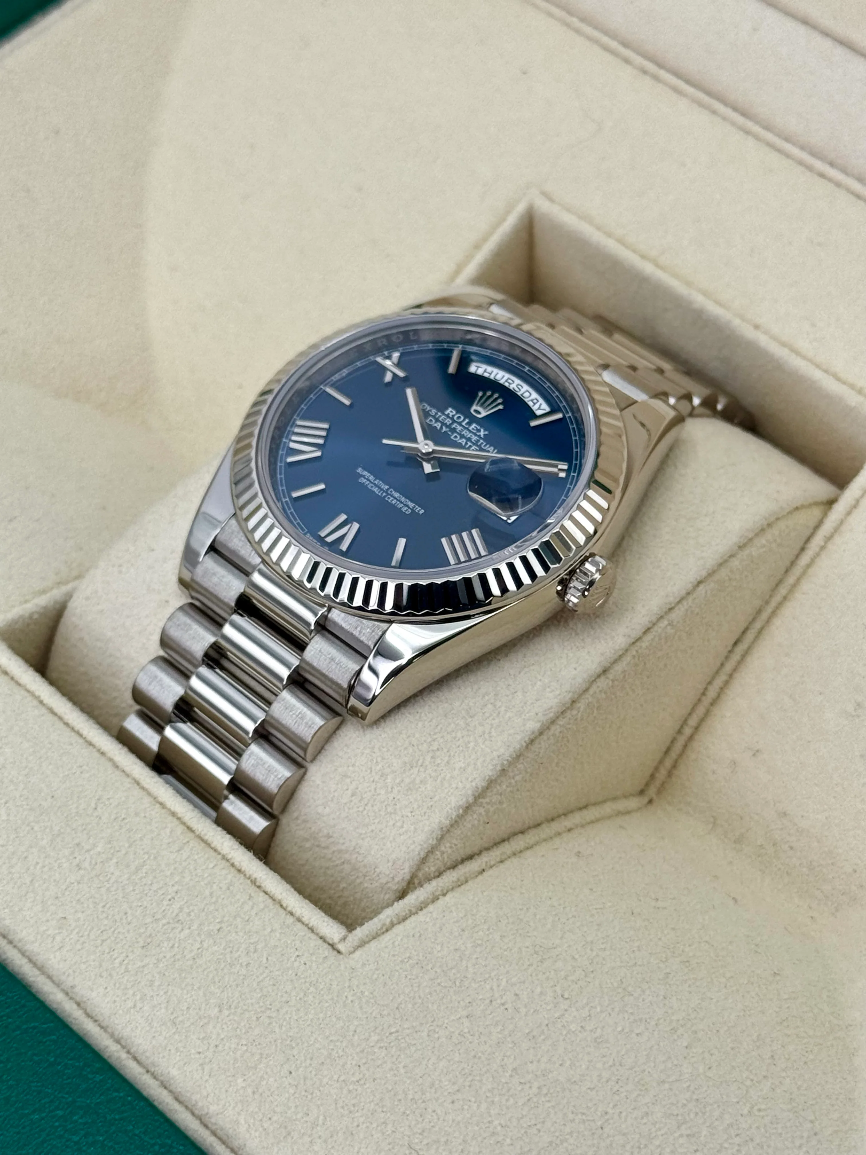 2021 Rolex Day-Date 40mm 228239 White Gold Blue Dial - Image 5