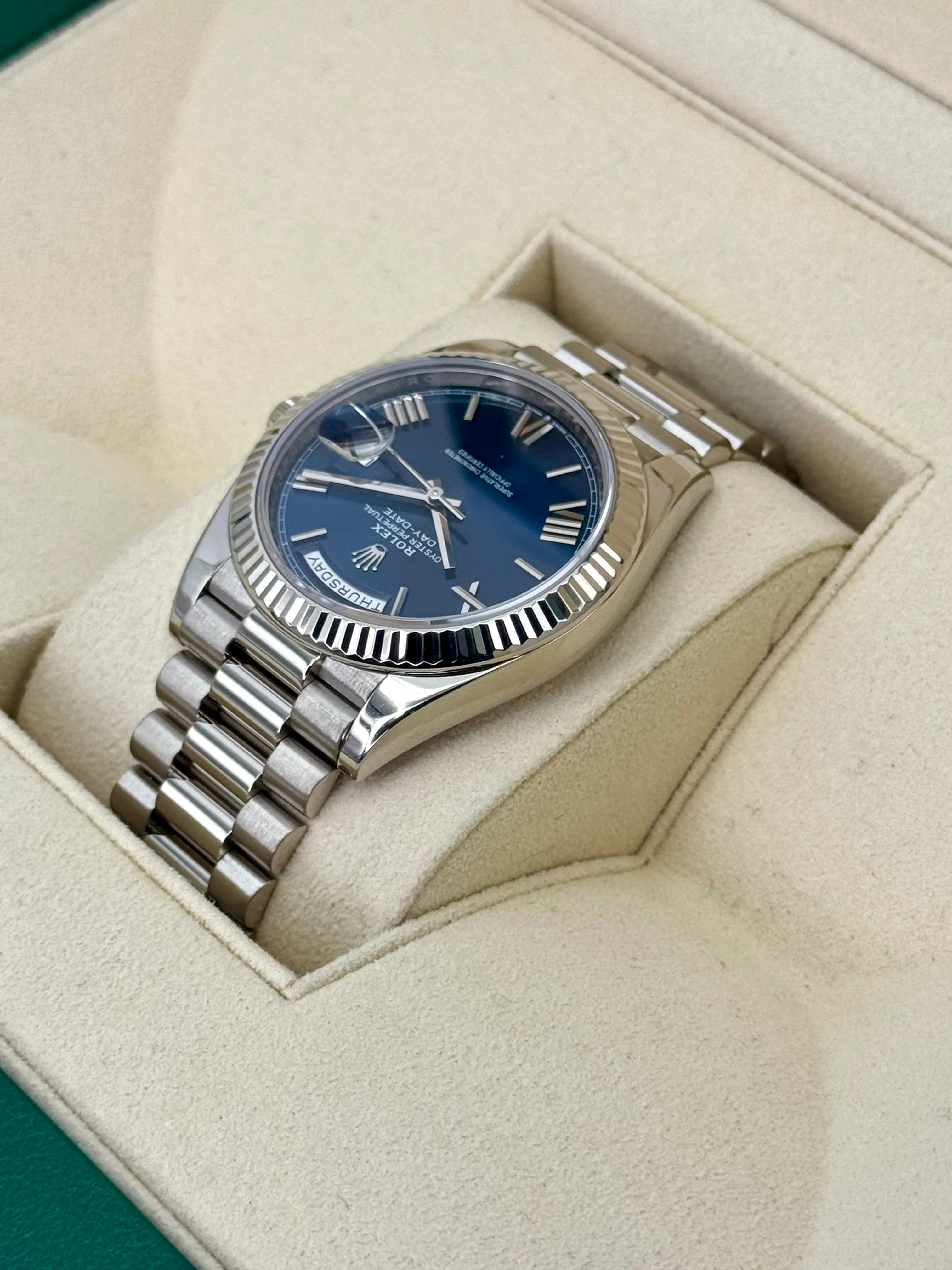 2021 Rolex Day-Date 40mm 228239 White Gold Blue Dial - Image 7