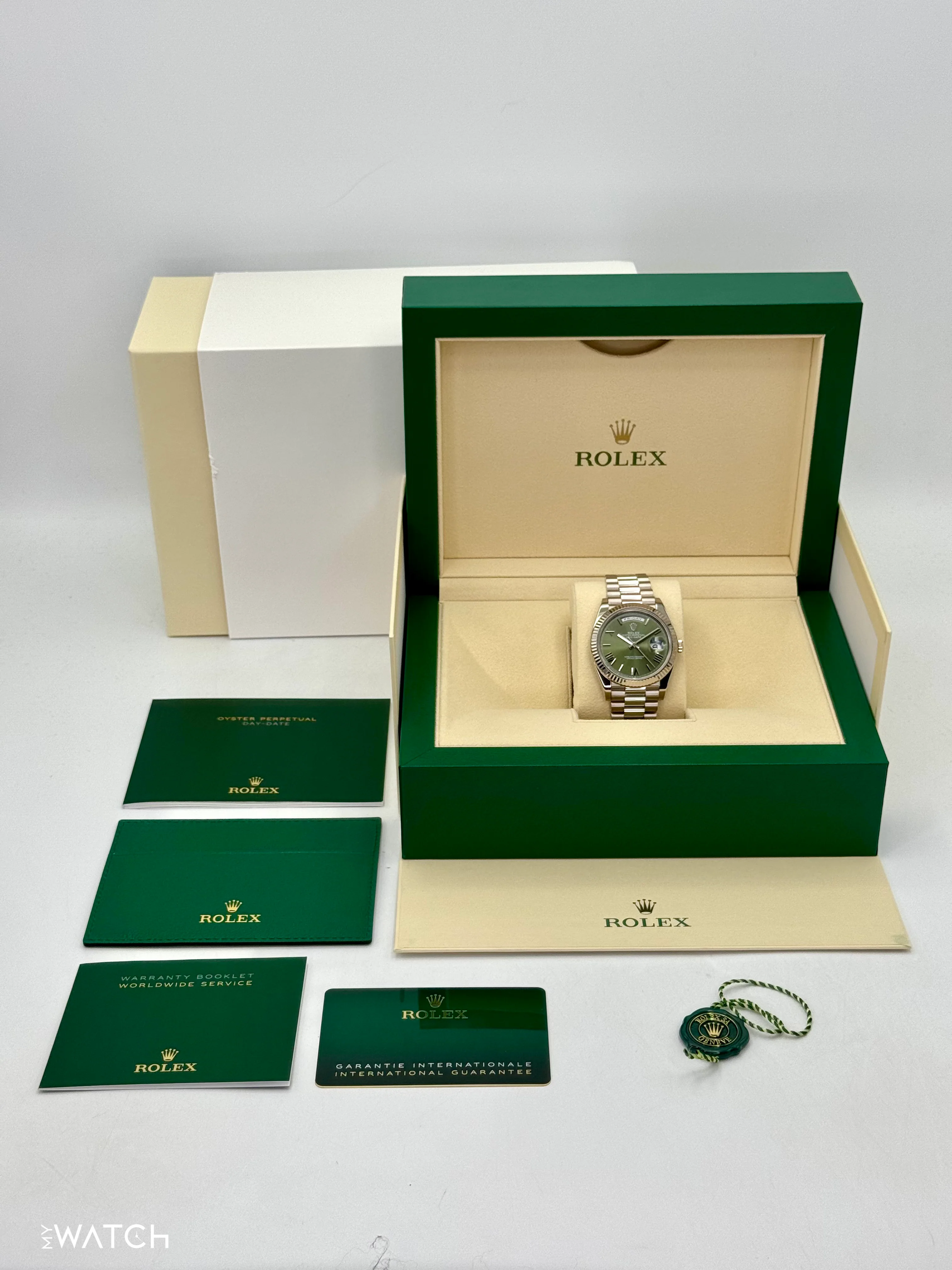 2021 Rolex Day-Date 40mm 228239 White Gold Olive Dial - Image 10