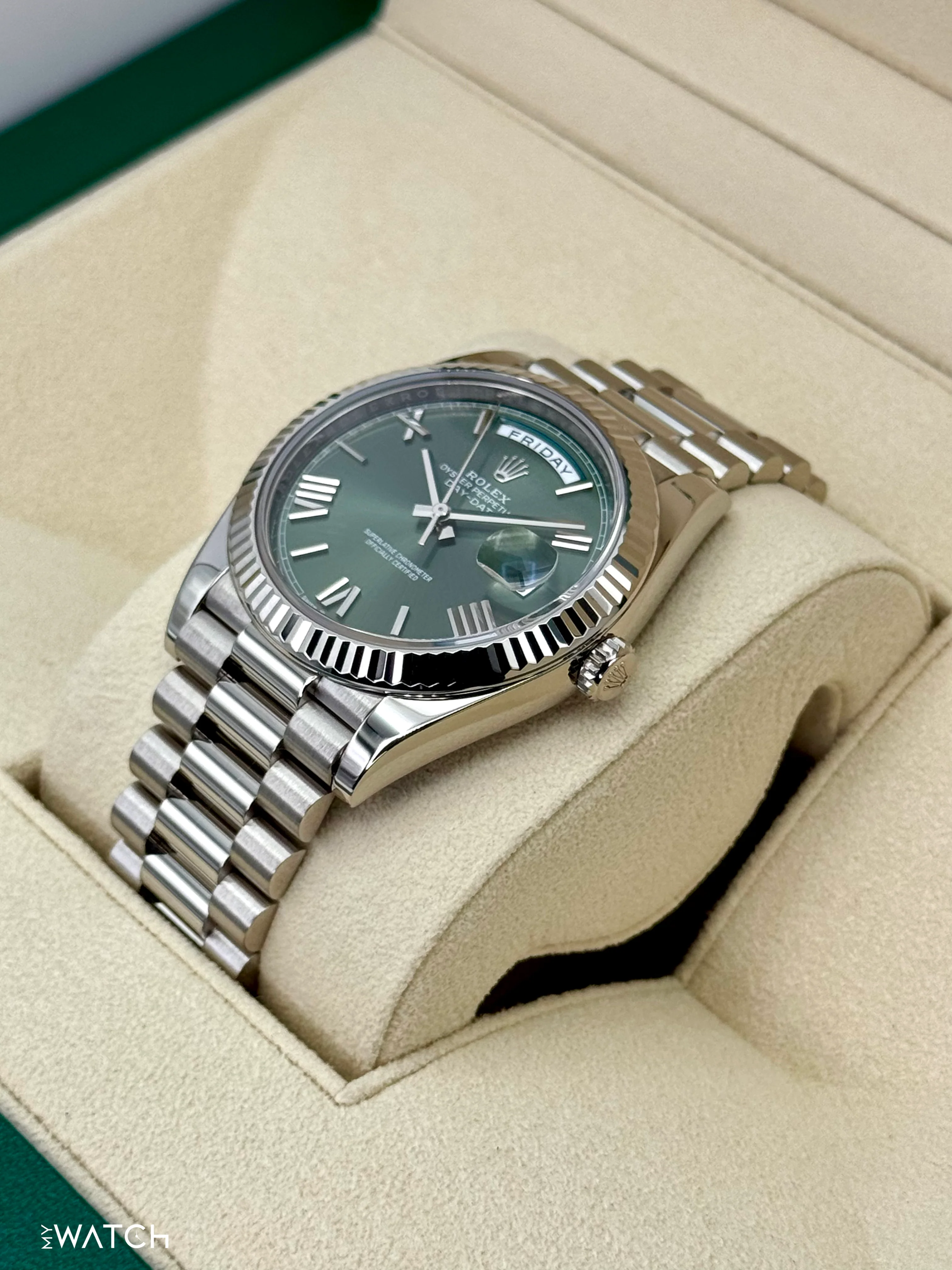 2021 Rolex Day-Date 40mm 228239 White Gold Olive Dial - Image 5