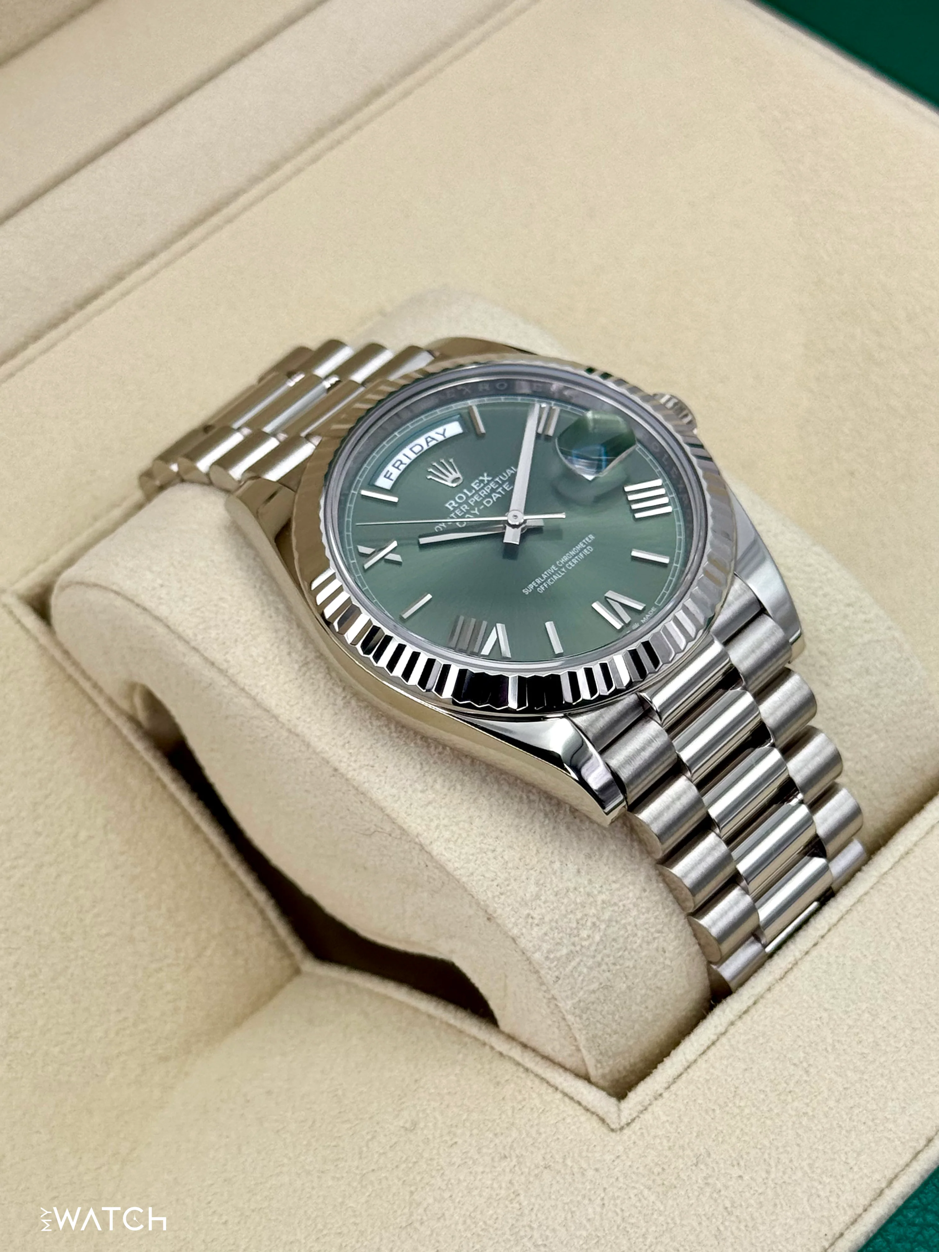2021 Rolex Day-Date 40mm 228239 White Gold Olive Dial - Image 6