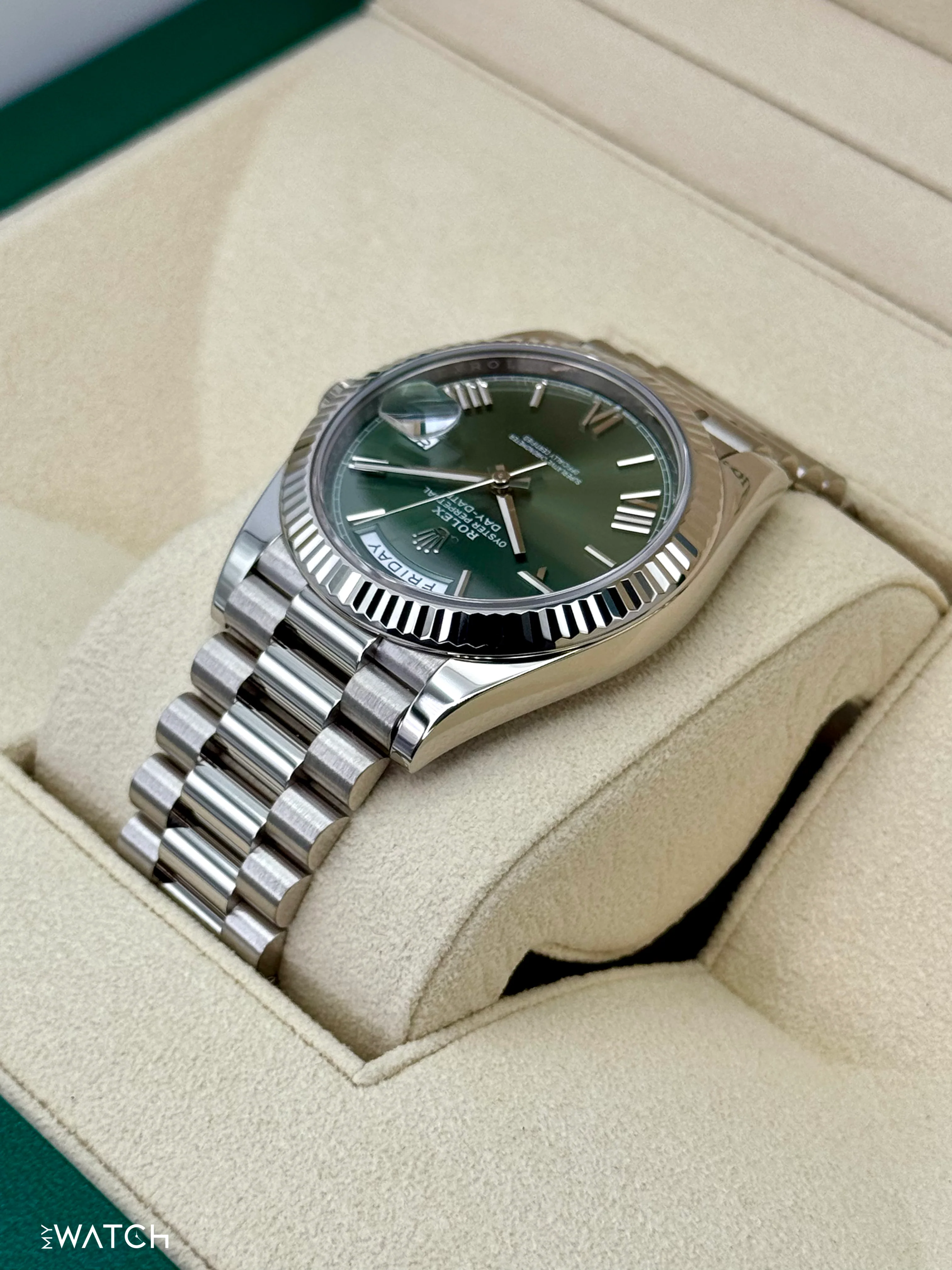 2021 Rolex Day-Date 40mm 228239 White Gold Olive Dial - Image 7