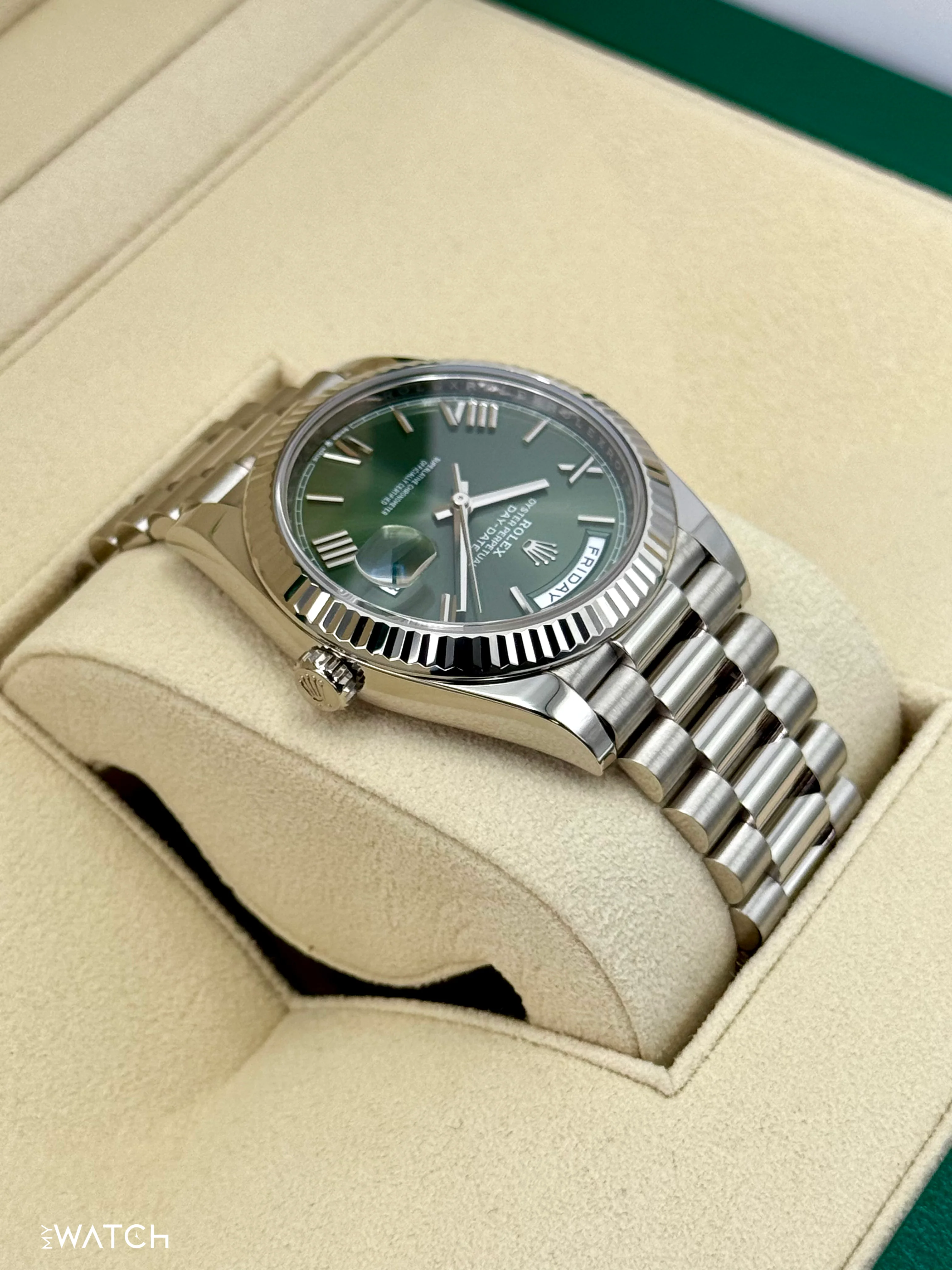 2021 Rolex Day-Date 40mm 228239 White Gold Olive Dial - Image 8