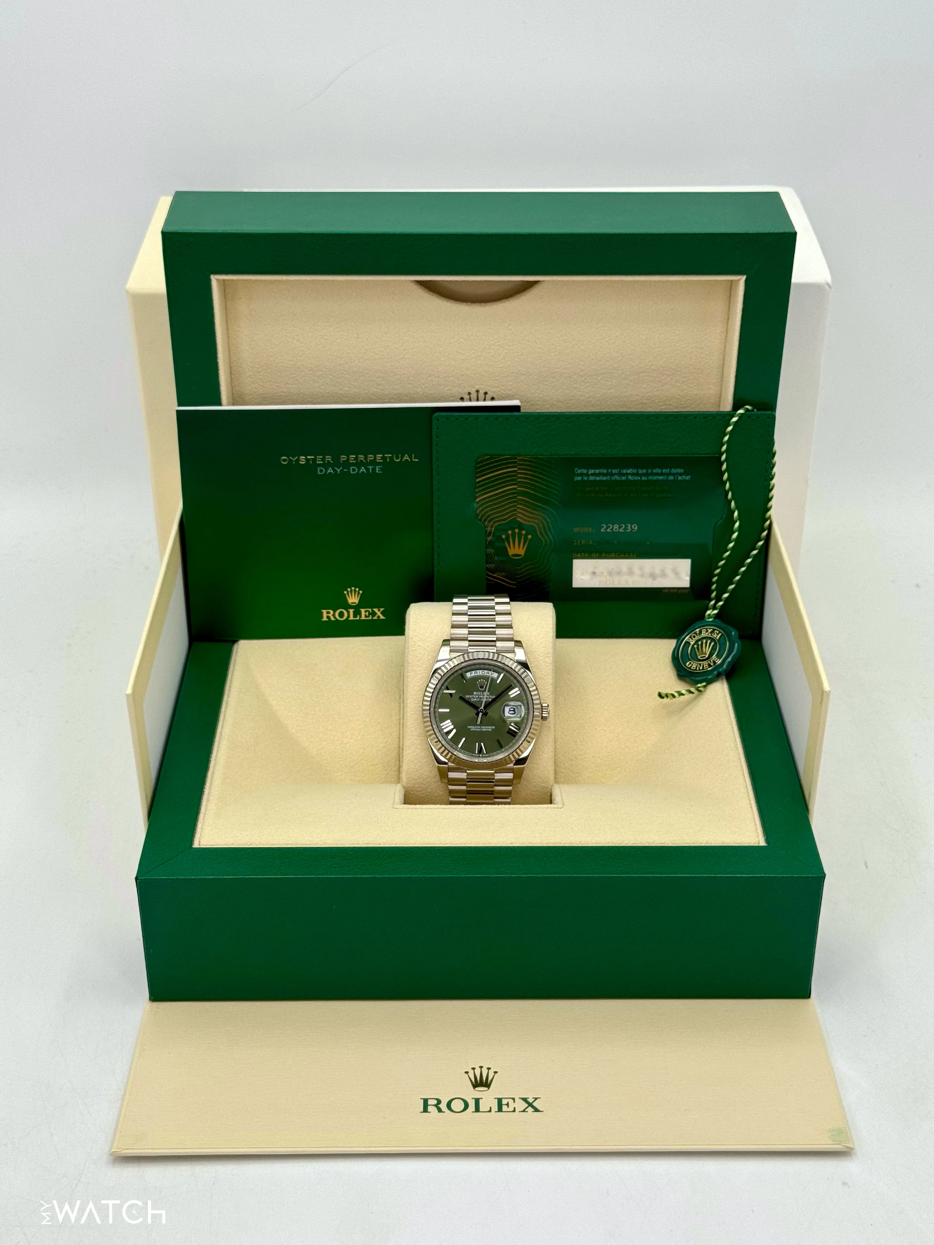 2021 Rolex Day-Date 40mm 228239 White Gold Olive Dial - Image 9