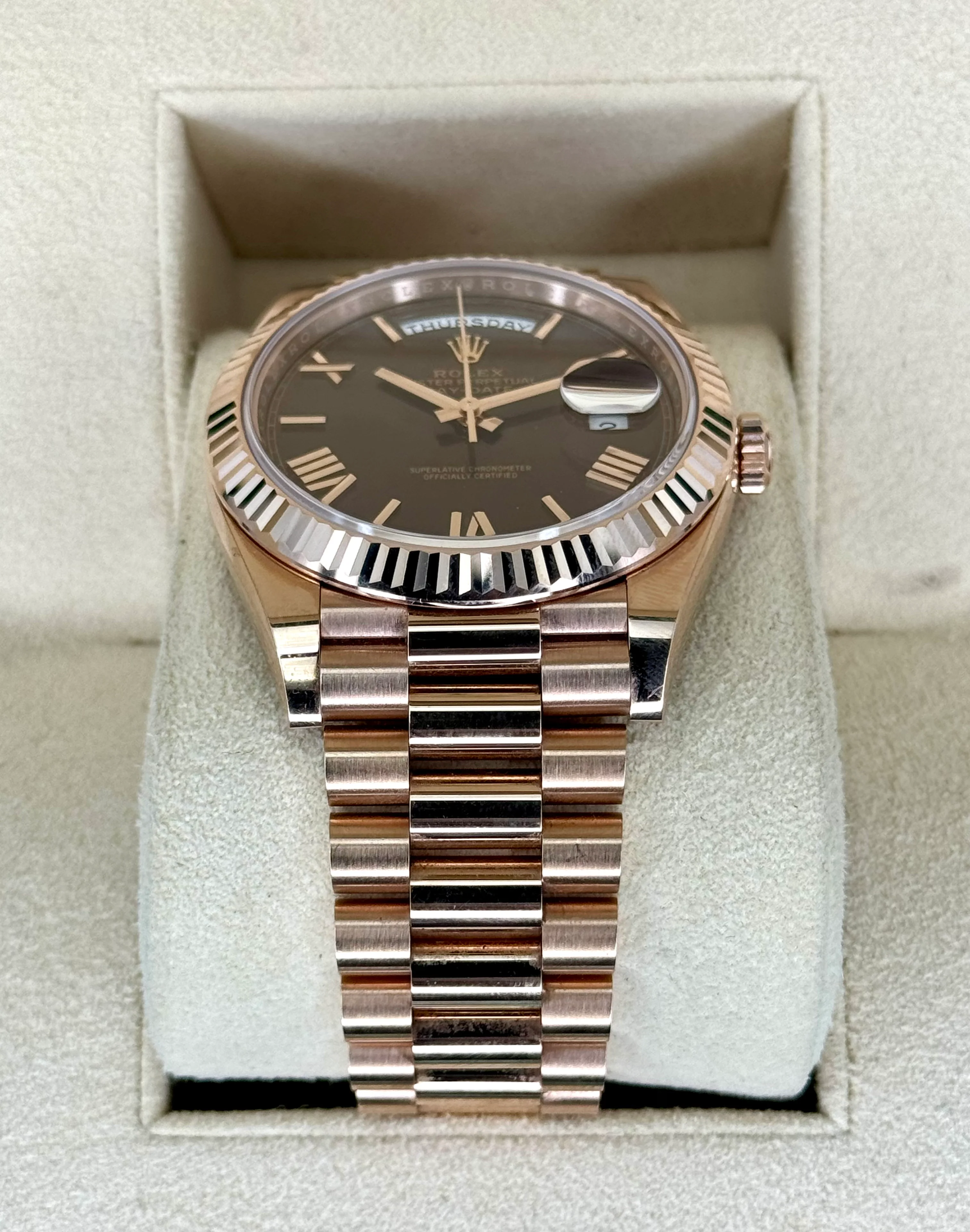 2021 Rolex Day-Date 40mm 228235 Presidential Rose Gold Chocolate Dial - Image 3