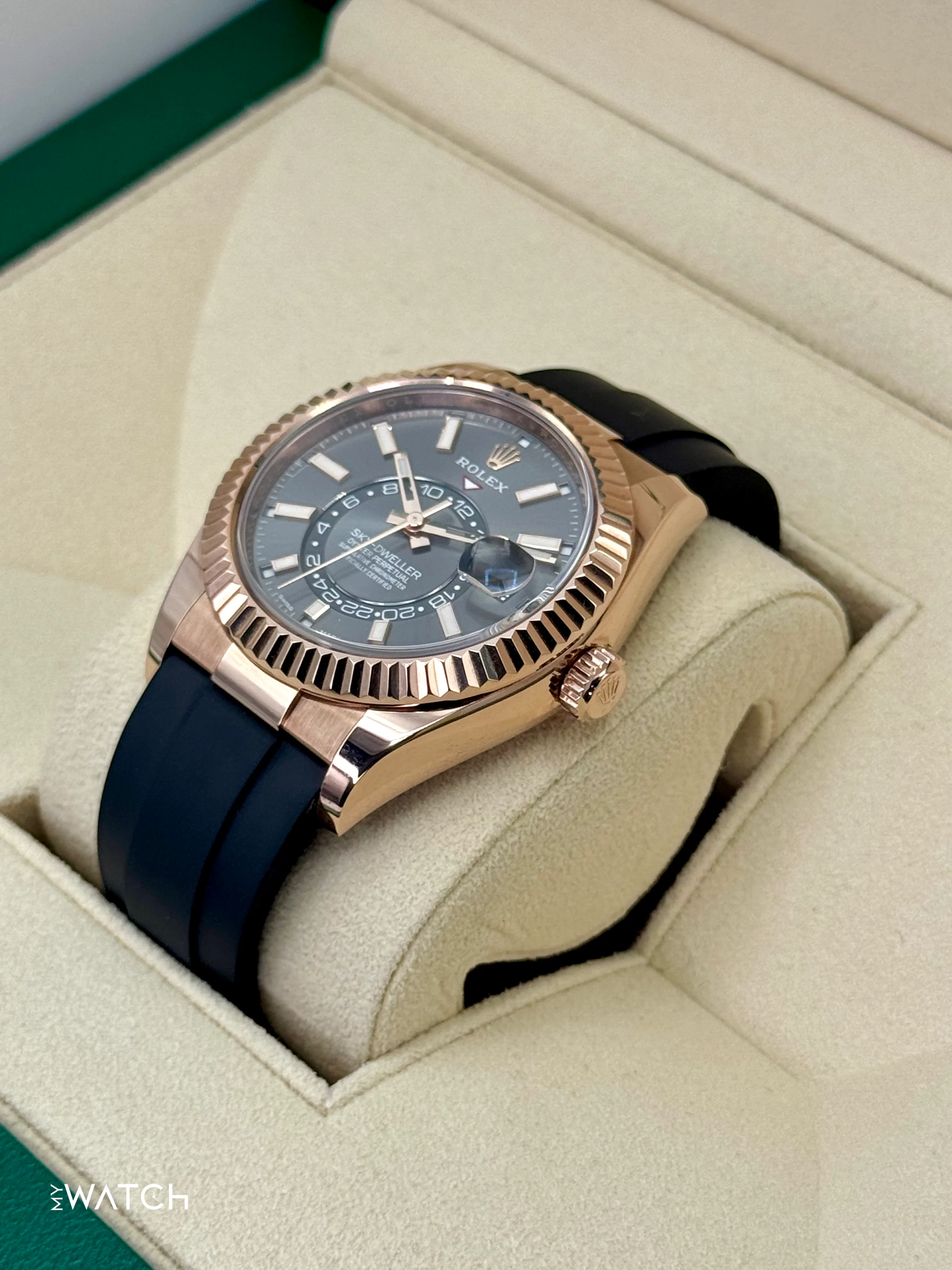 2021 Rolex Sky-Dweller 42mm 326235 Rose Gold Oysterflex Rhodium Dial - Image 5