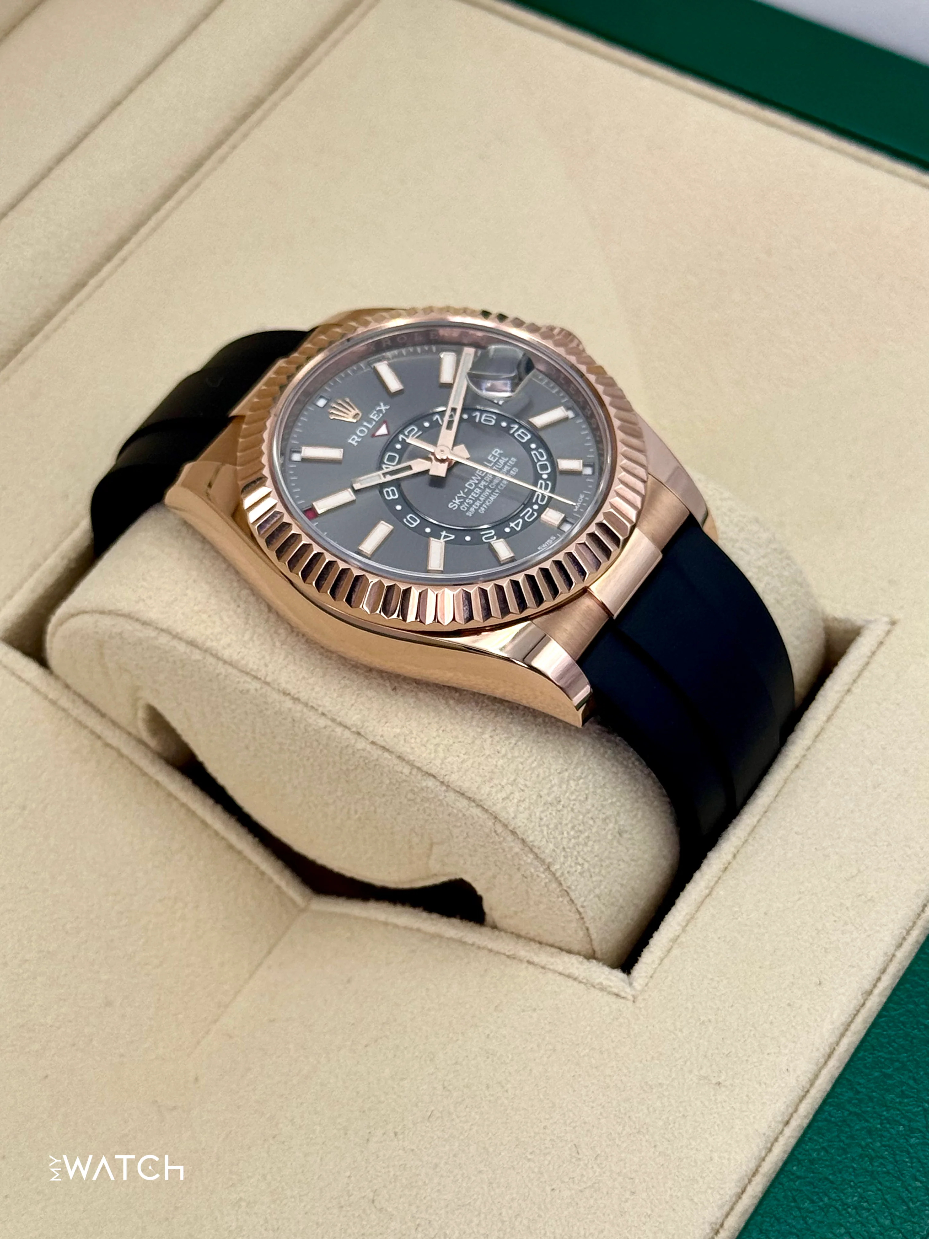 2021 Rolex Sky-Dweller 42mm 326235 Rose Gold Oysterflex Rhodium Dial - Image 6
