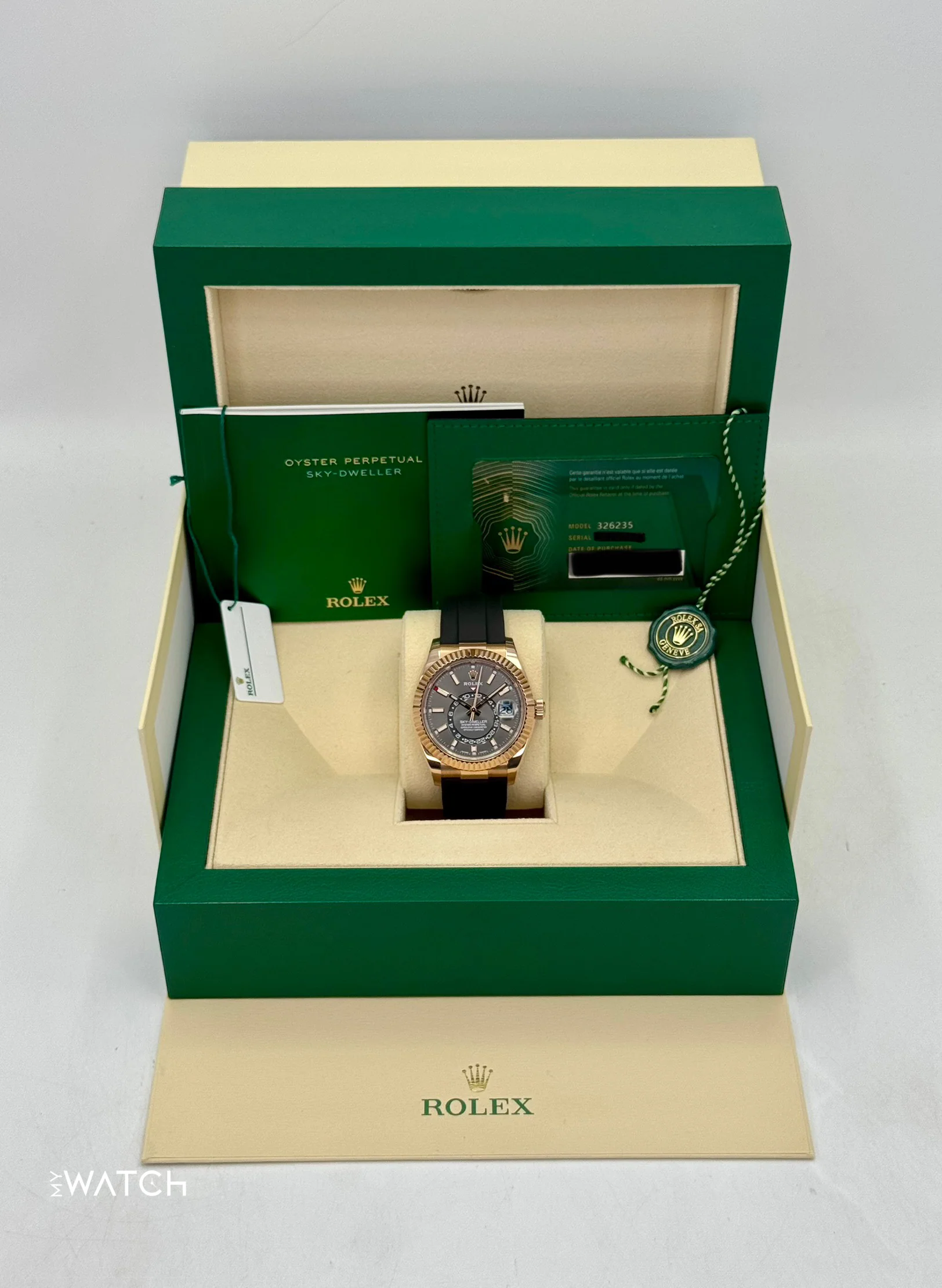 2021 Rolex Sky-Dweller 42mm 326235 Rose Gold Oysterflex Rhodium Dial - Image 9