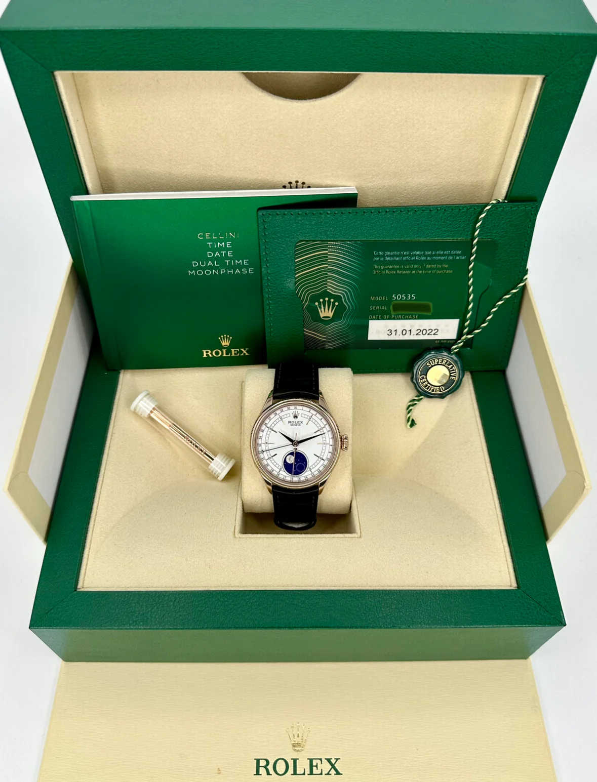 2022 Rolex Cellini Moonphase 39mm 50535 Rose Gold White Dial - Image 12
