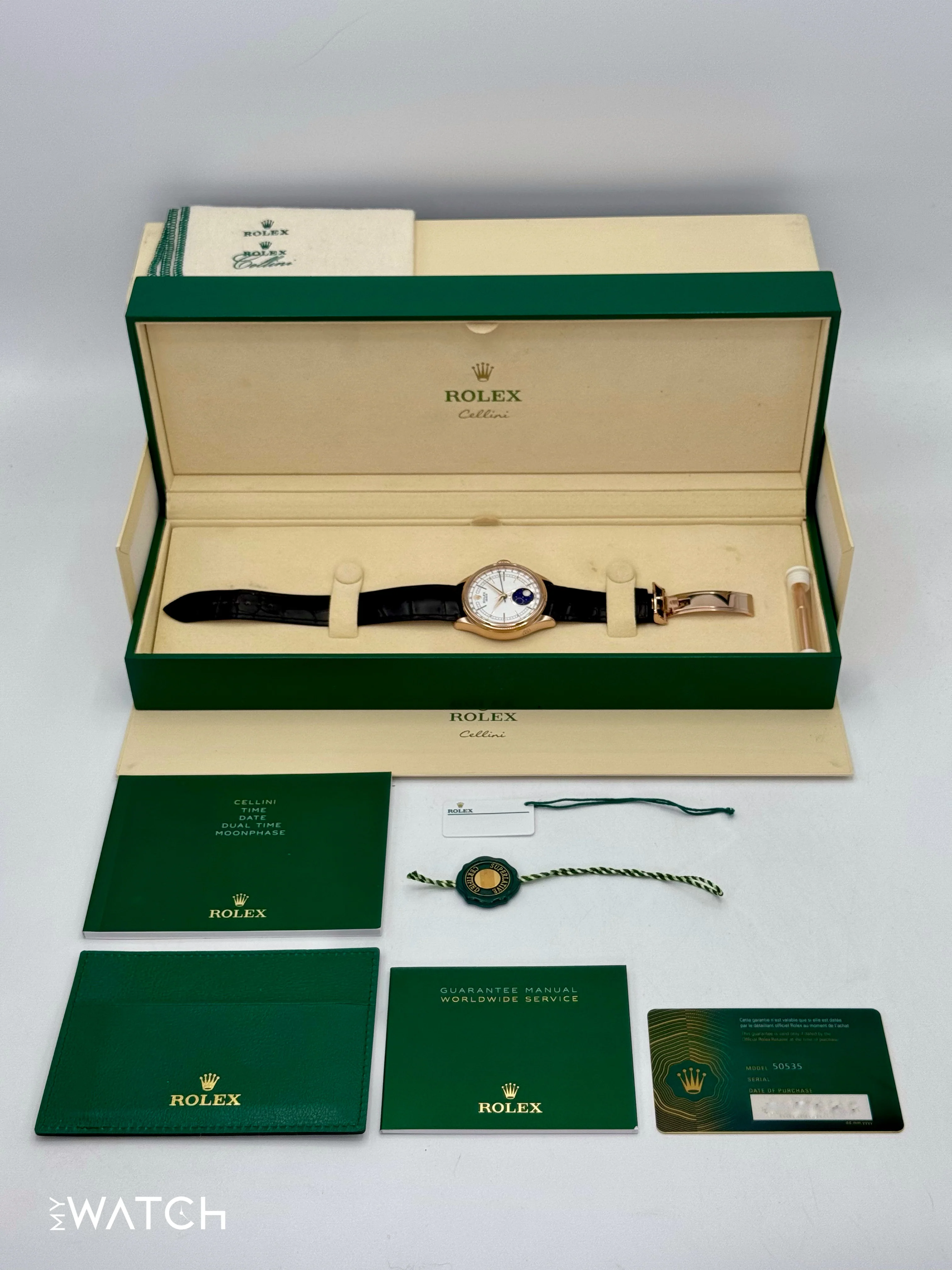 2022 Rolex Cellini Moonphase 39mm 50535 Rose Gold White Dial - Image 10