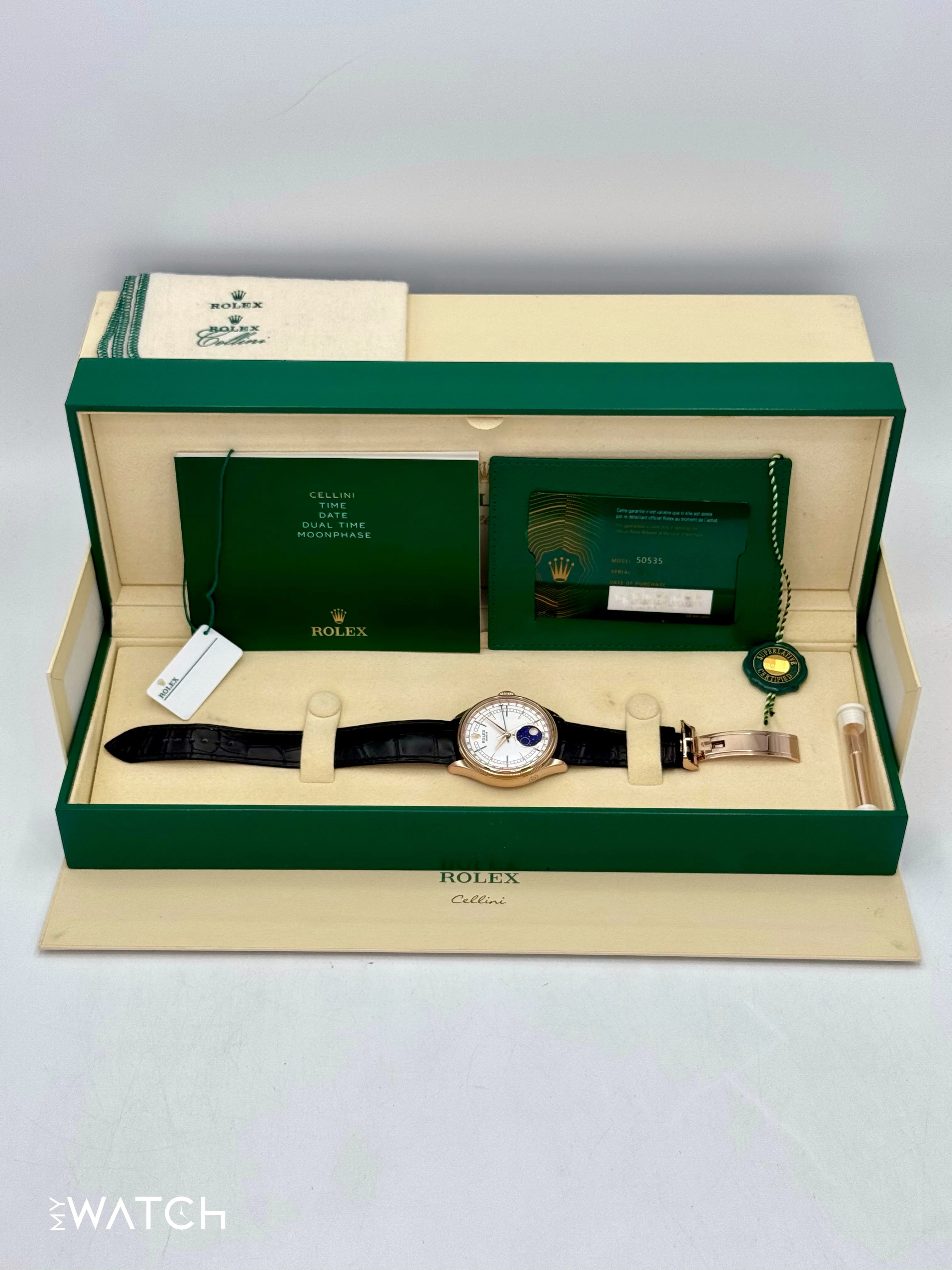2022 Rolex Cellini Moonphase 39mm 50535 Rose Gold White Dial - Image 9