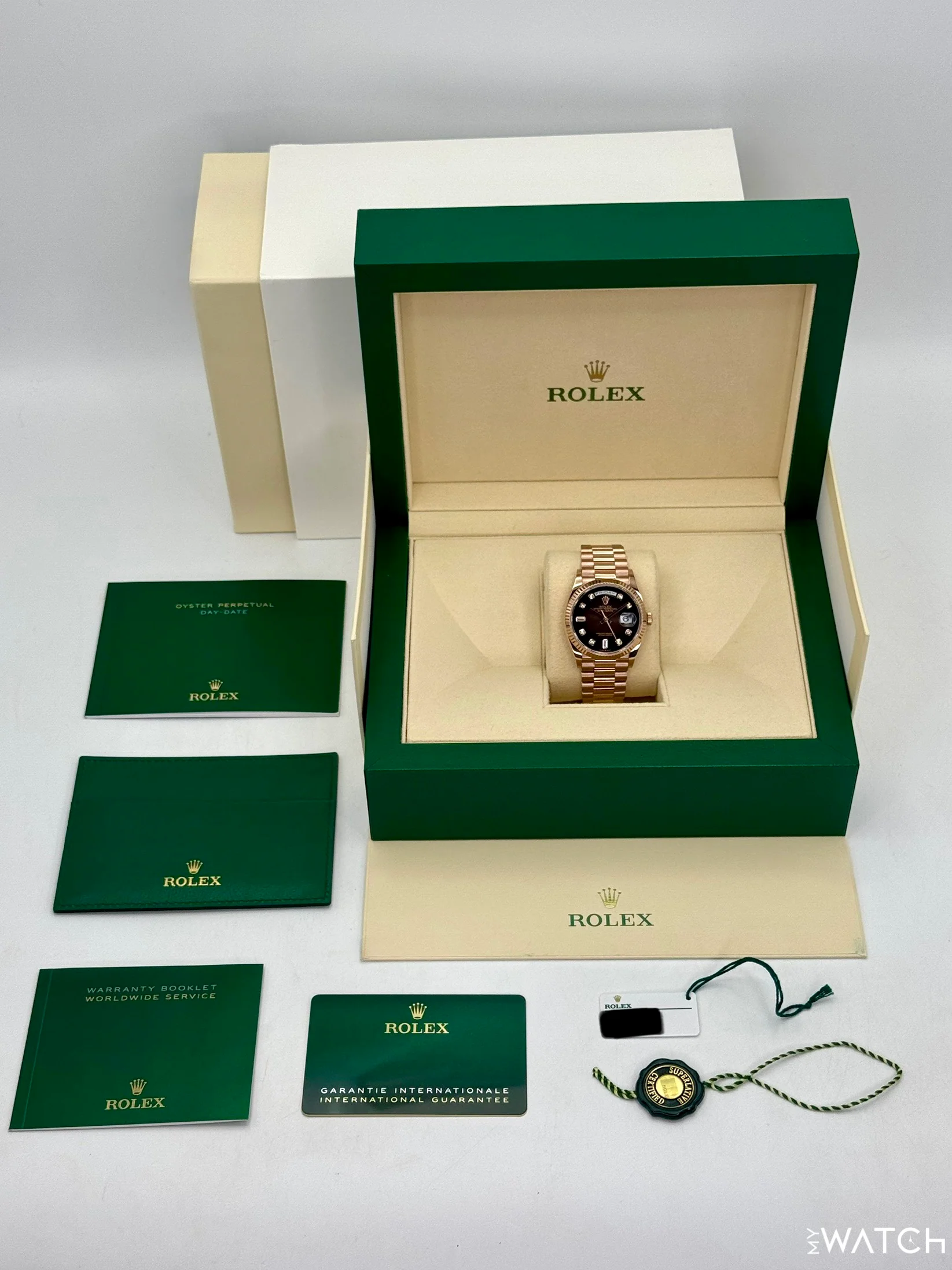 2022 Rolex Day-Date 36mm 128235 Rose Gold Chocolate Diamond Dial - Image 10