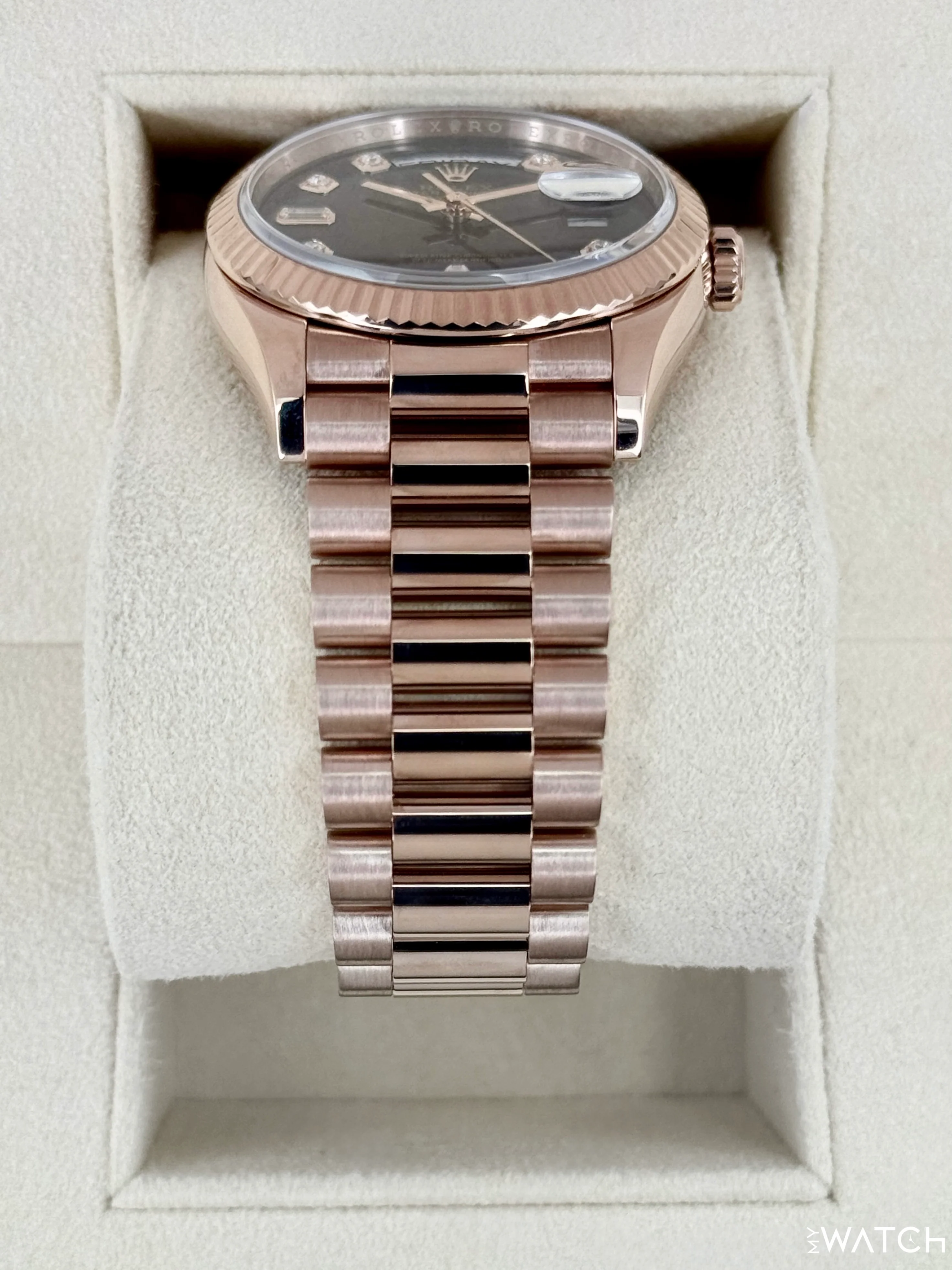 2022 Rolex Day-Date 36mm 128235 Rose Gold Chocolate Diamond Dial - Image 3