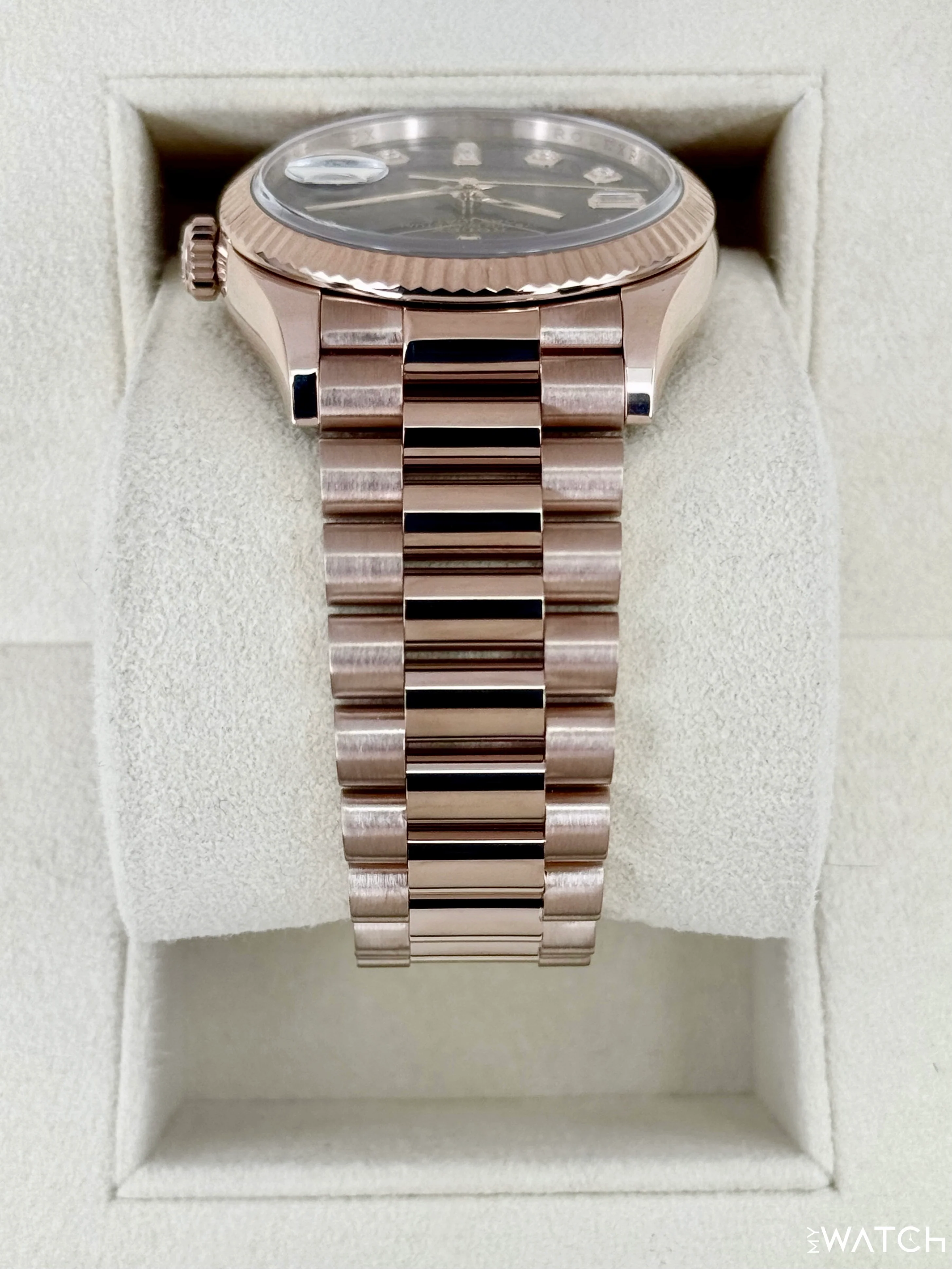 2022 Rolex Day-Date 36mm 128235 Rose Gold Chocolate Diamond Dial - Image 4