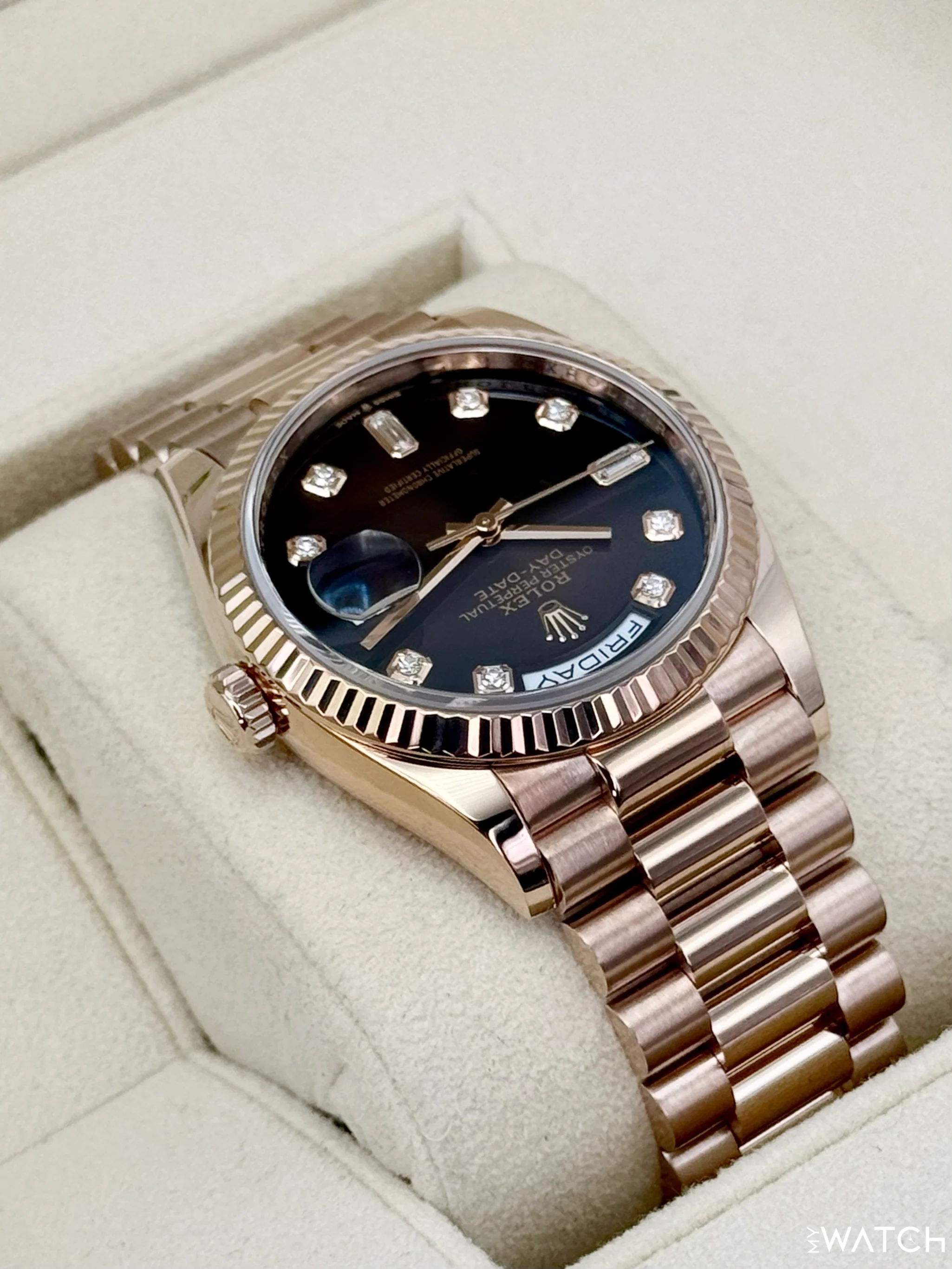 2022 Rolex Day-Date 36mm 128235 Rose Gold Chocolate Diamond Dial - Image 8