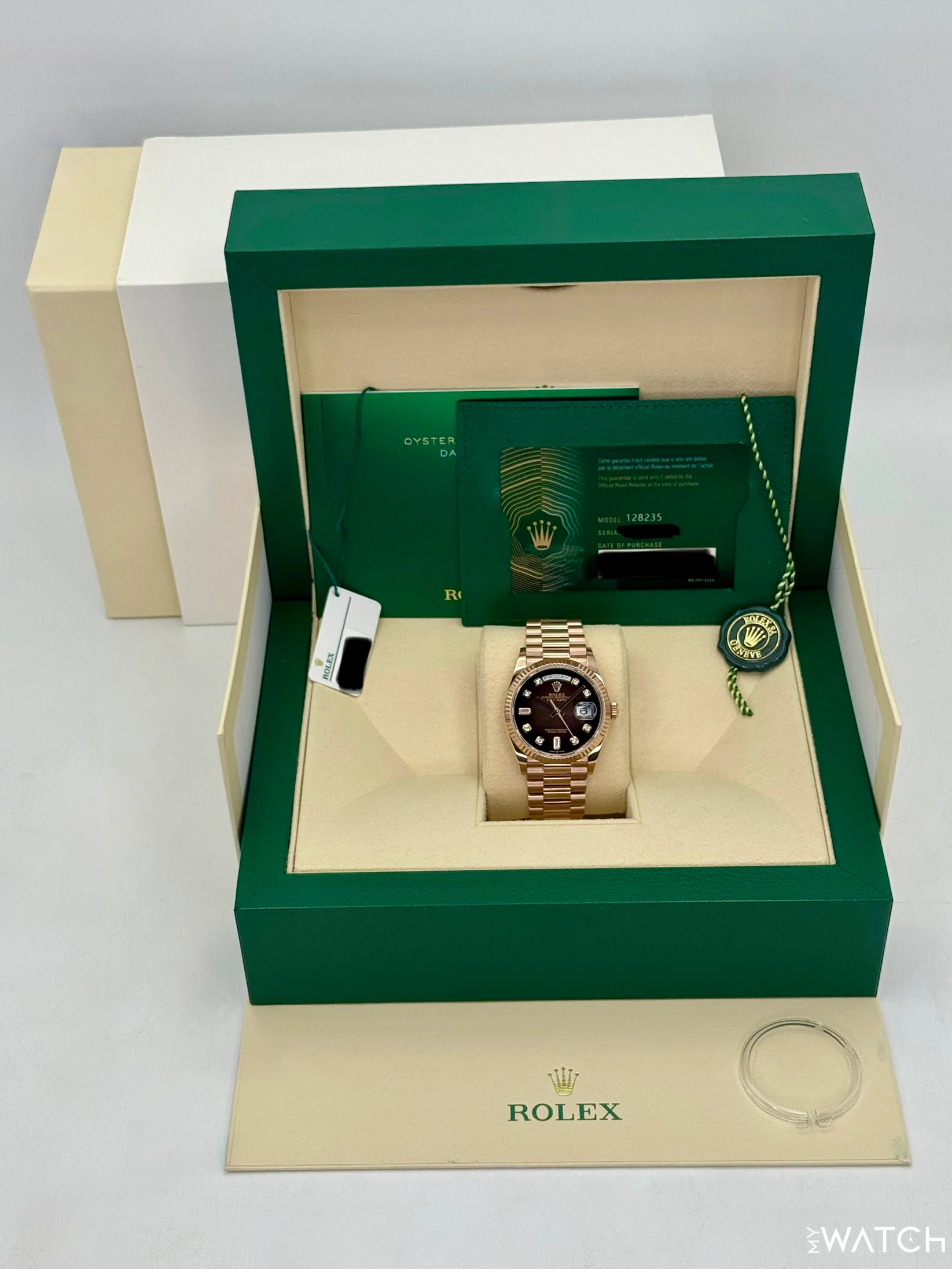 2022 Rolex Day-Date 36mm 128235 Rose Gold Chocolate Diamond Dial - Image 9