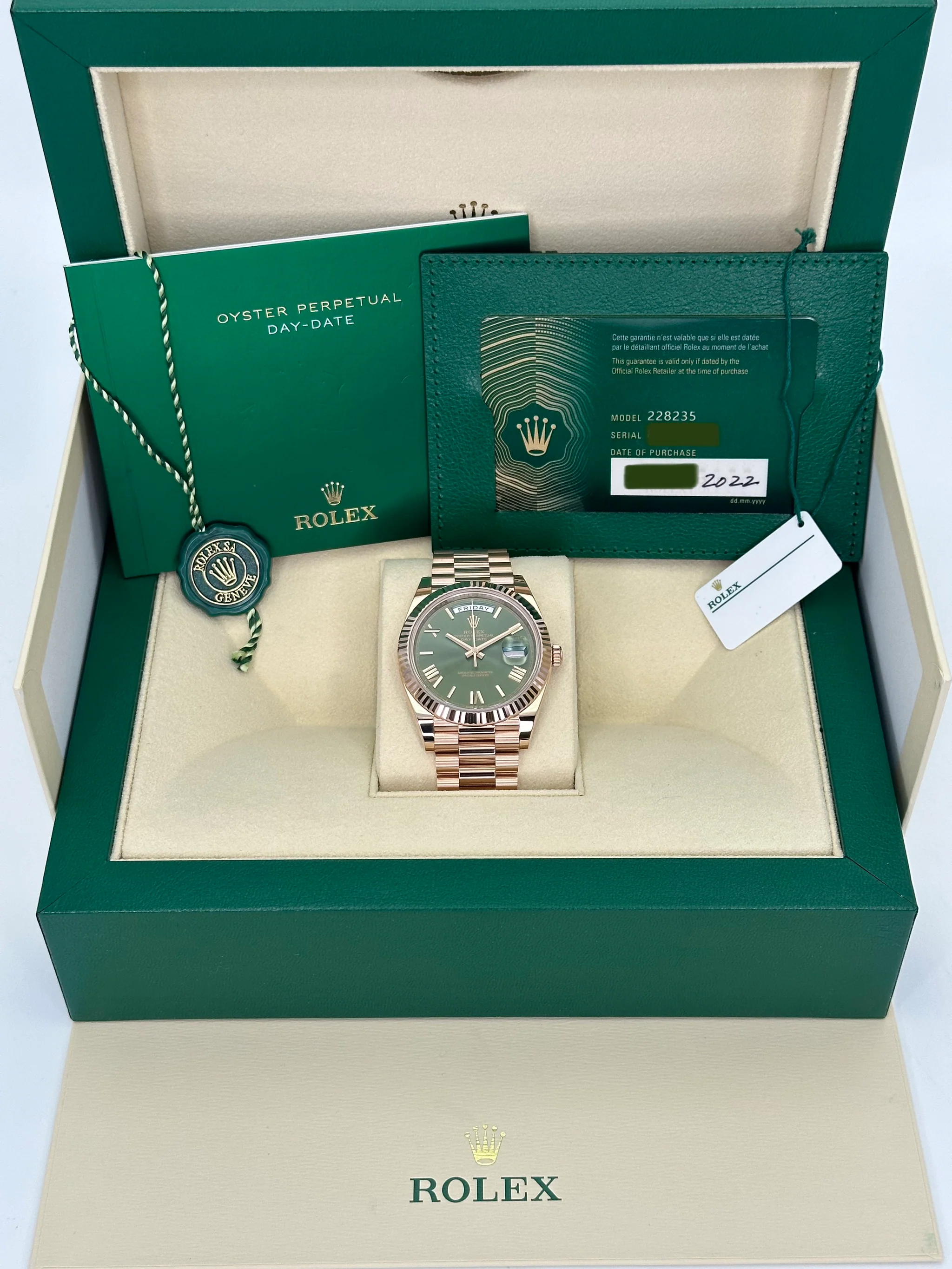 NEW 2022 Rolex Day-Date 40mm 228235 Presidential Rose Gold Olive Dial - Image 11