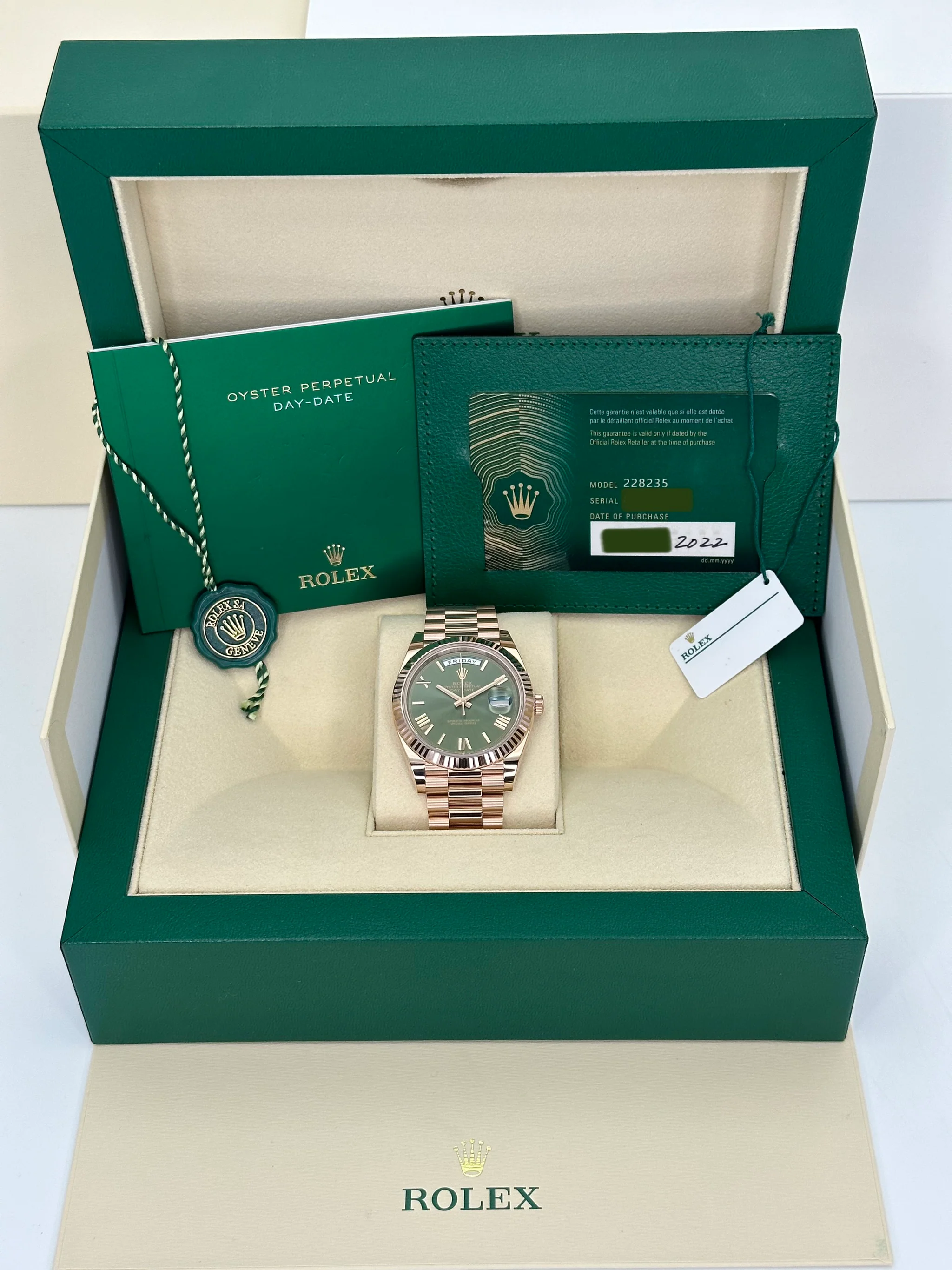 NEW 2022 Rolex Day-Date 40mm 228235 Presidential Rose Gold Olive Dial - Image 12