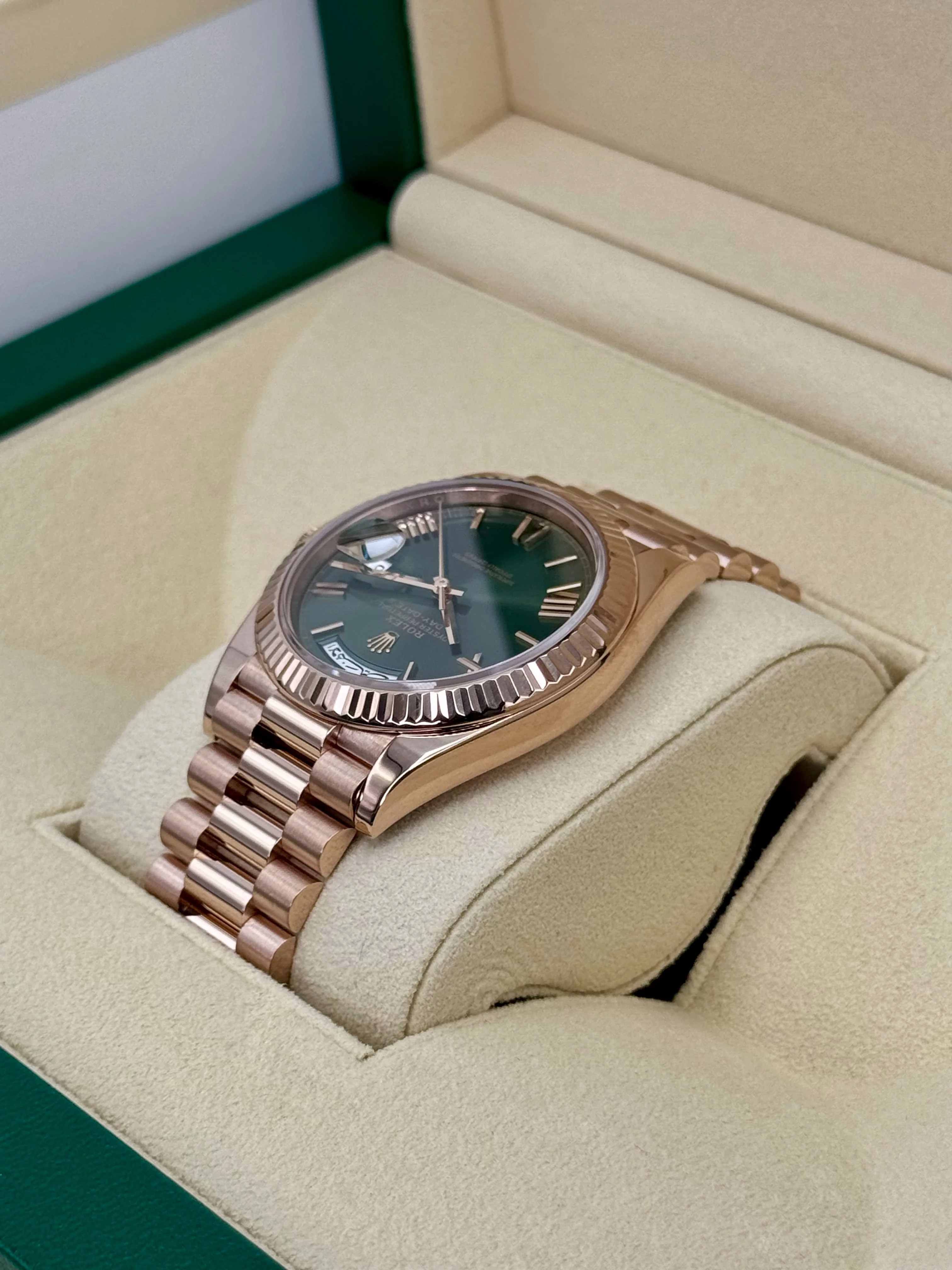 2022 Rolex Day-Date 40mm 228235 Rose Gold Olive Dial Arabic Calendar - Image 7